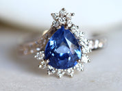 3ct Natural Blue Sapphire Engagement Ring | Art Deco Diamond Pear Cut Sapphire Engagement Ring -