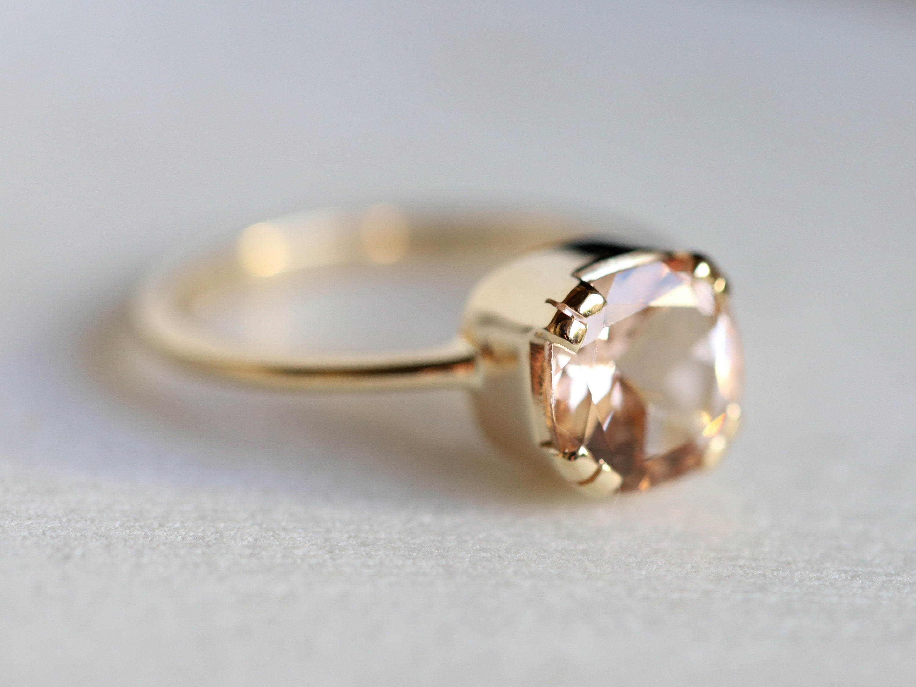 Morganite Cushion Engagement Ring | Peach Morganite 2 Carat Cushion Cut Ring -