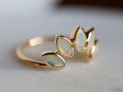 Opal Leaf Ring | Curved Gold Wedding Ring | Fire Opal October Birthstone Ring -