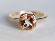 Morganite Cushion Engagement Ring | Peach Morganite 2 Carat Cushion Cut Ring -
