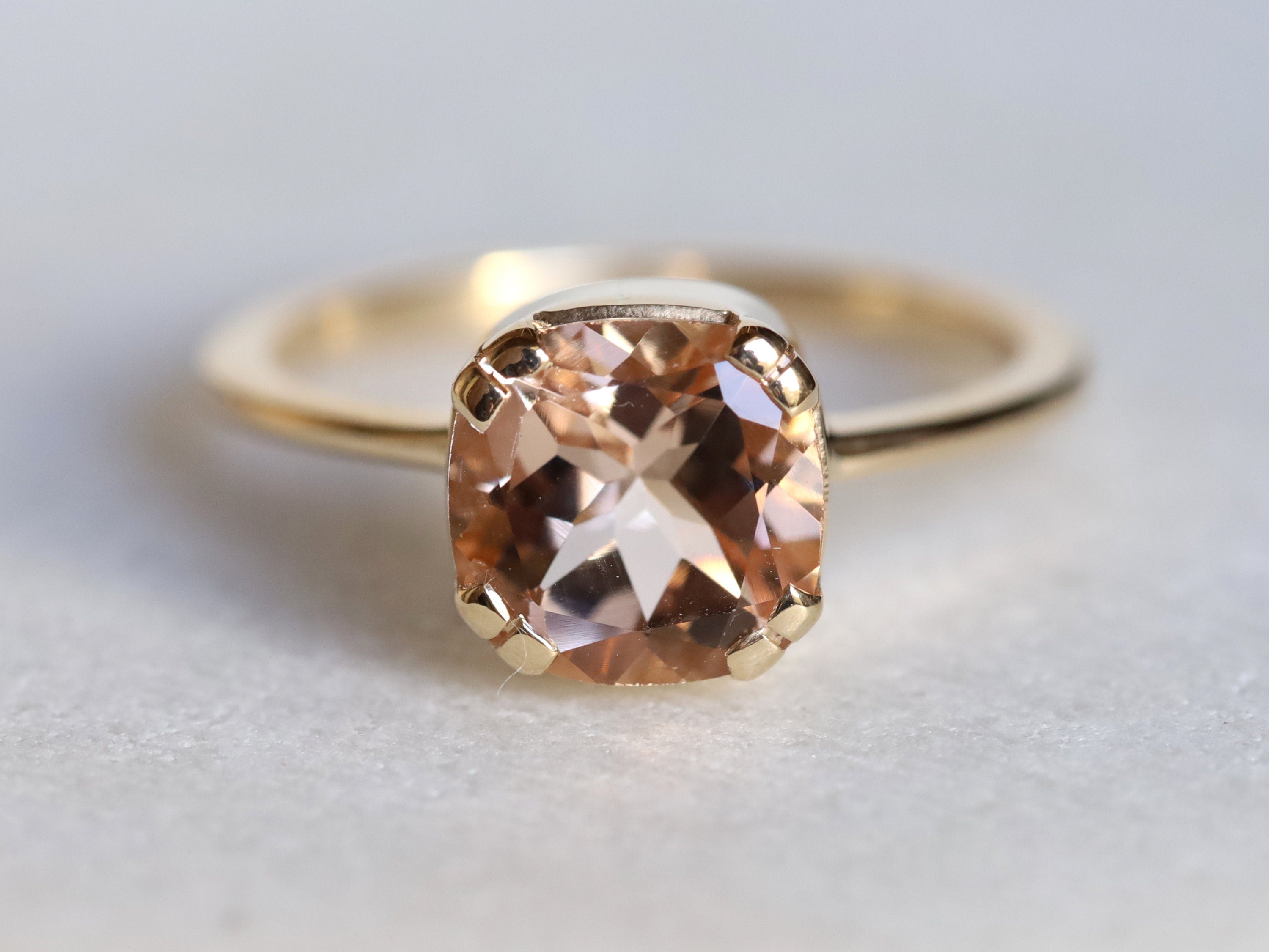 Morganite Cushion Engagement Ring | Peach Morganite 2 Carat Cushion Cut Ring -