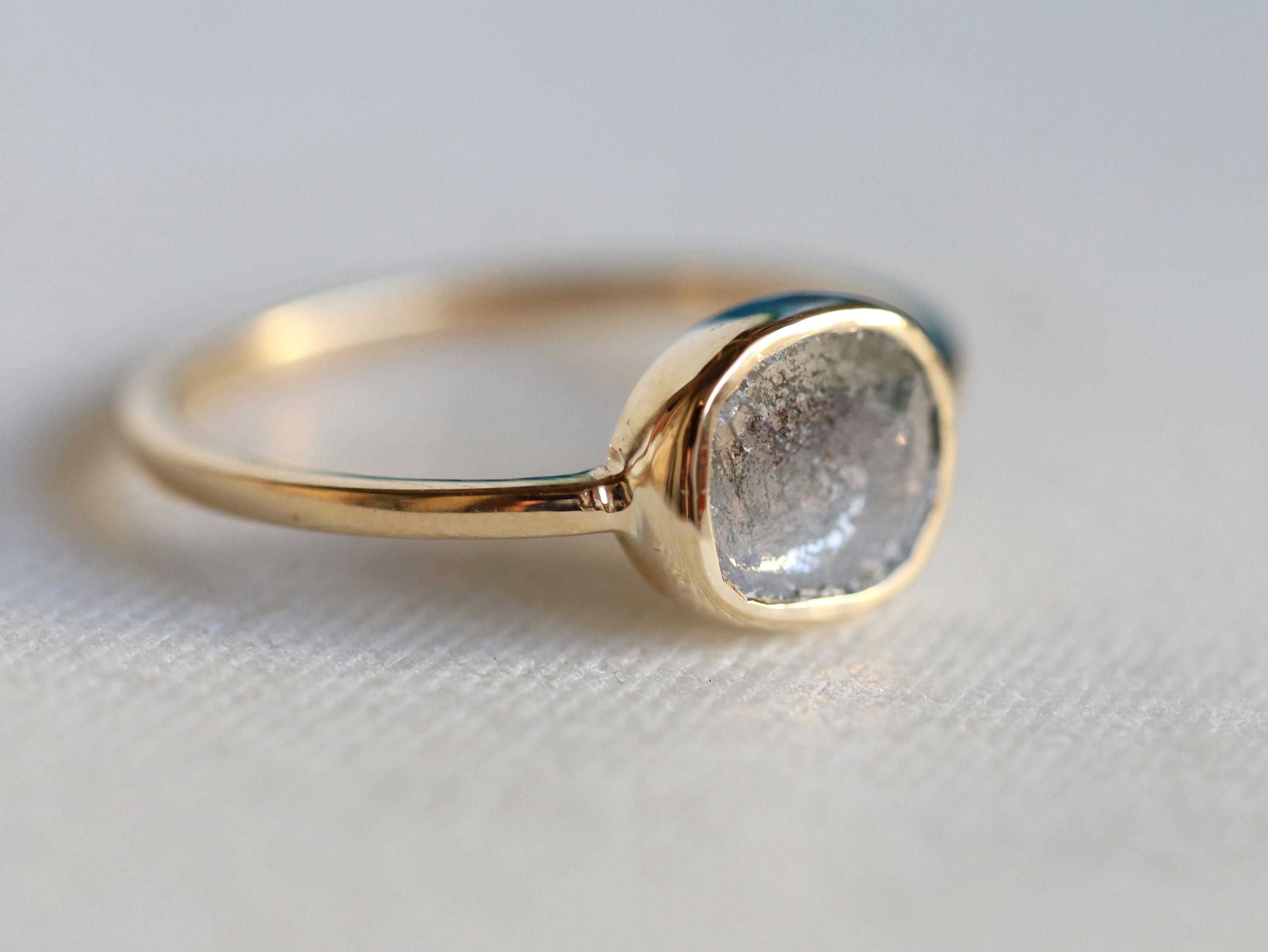 Salt & Pepper Diamond Stacking Ring | 1.5ct Gray Rose Cut Diamond Ring | Unique Engagement Ring -