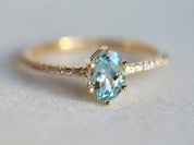 Oval Aquamarine Diamond Ring | March Birthstone Jewelry | Pear-Cut Engagement Ring -