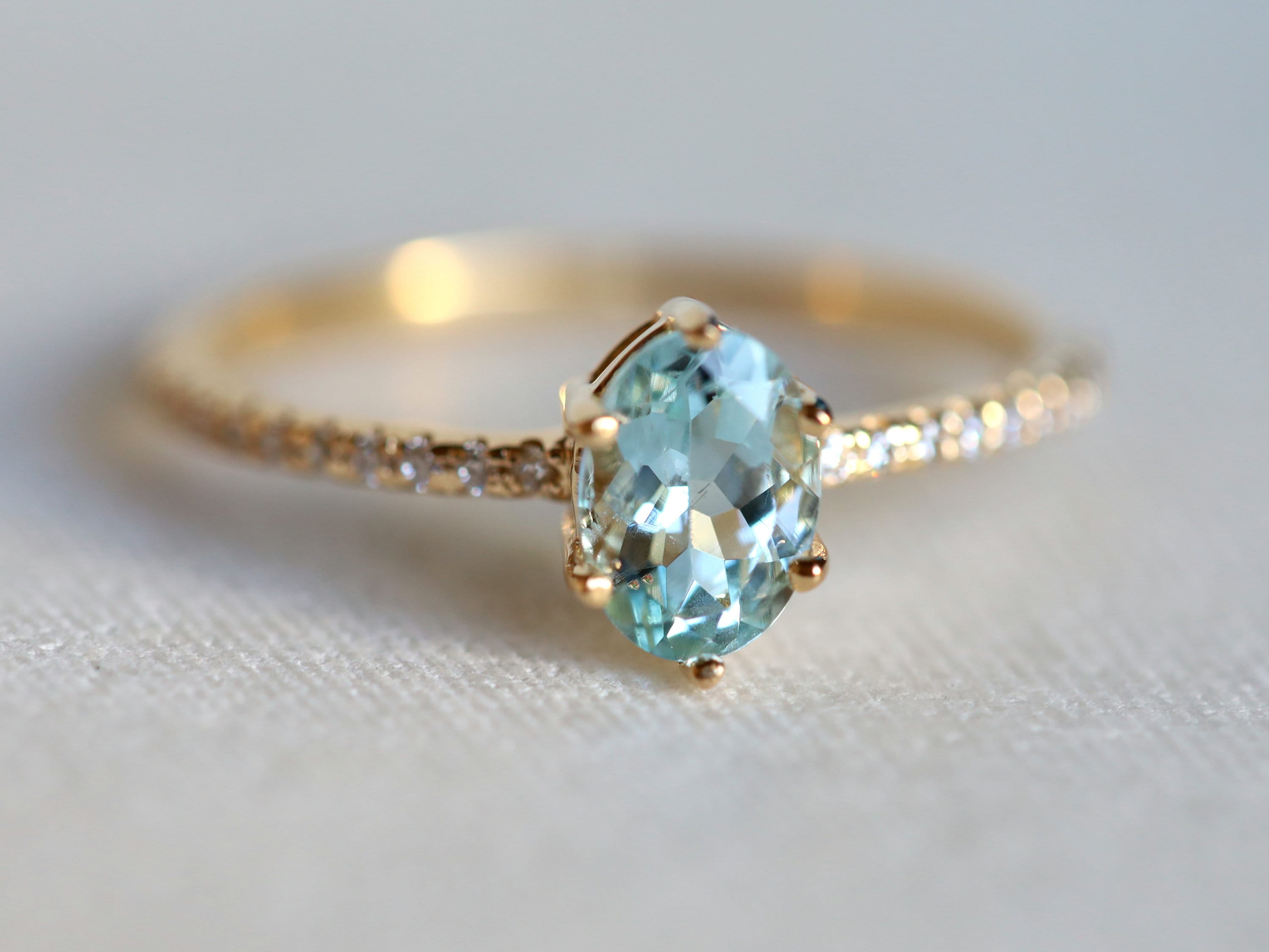 Oval Aquamarine Diamond Ring | March Birthstone Jewelry | Pear-Cut Engagement Ring -