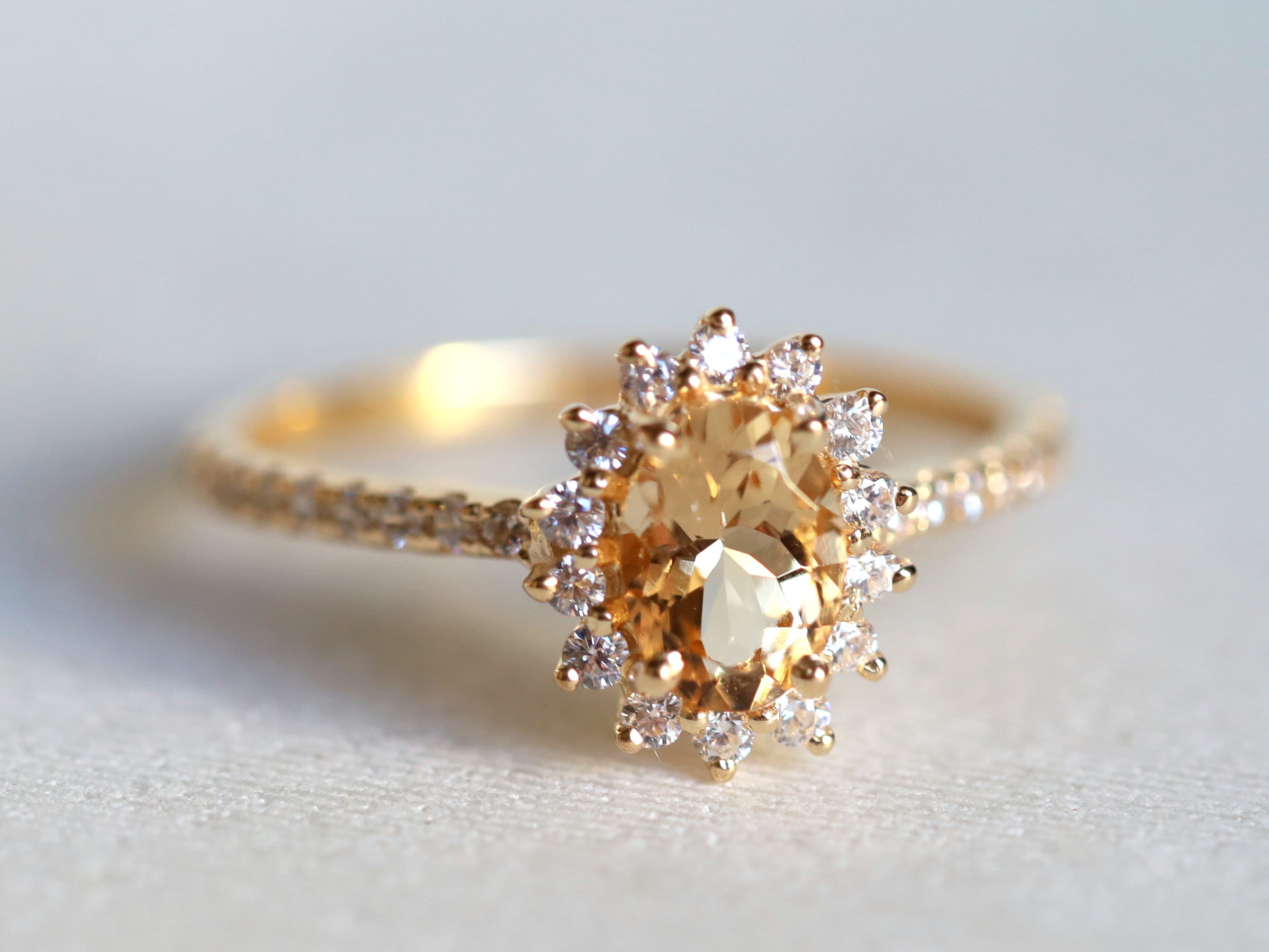 Morganite Engagement Ring | Art Deco Oval Cut Morganite Ring | Peach Morganite & Diamond Ring -