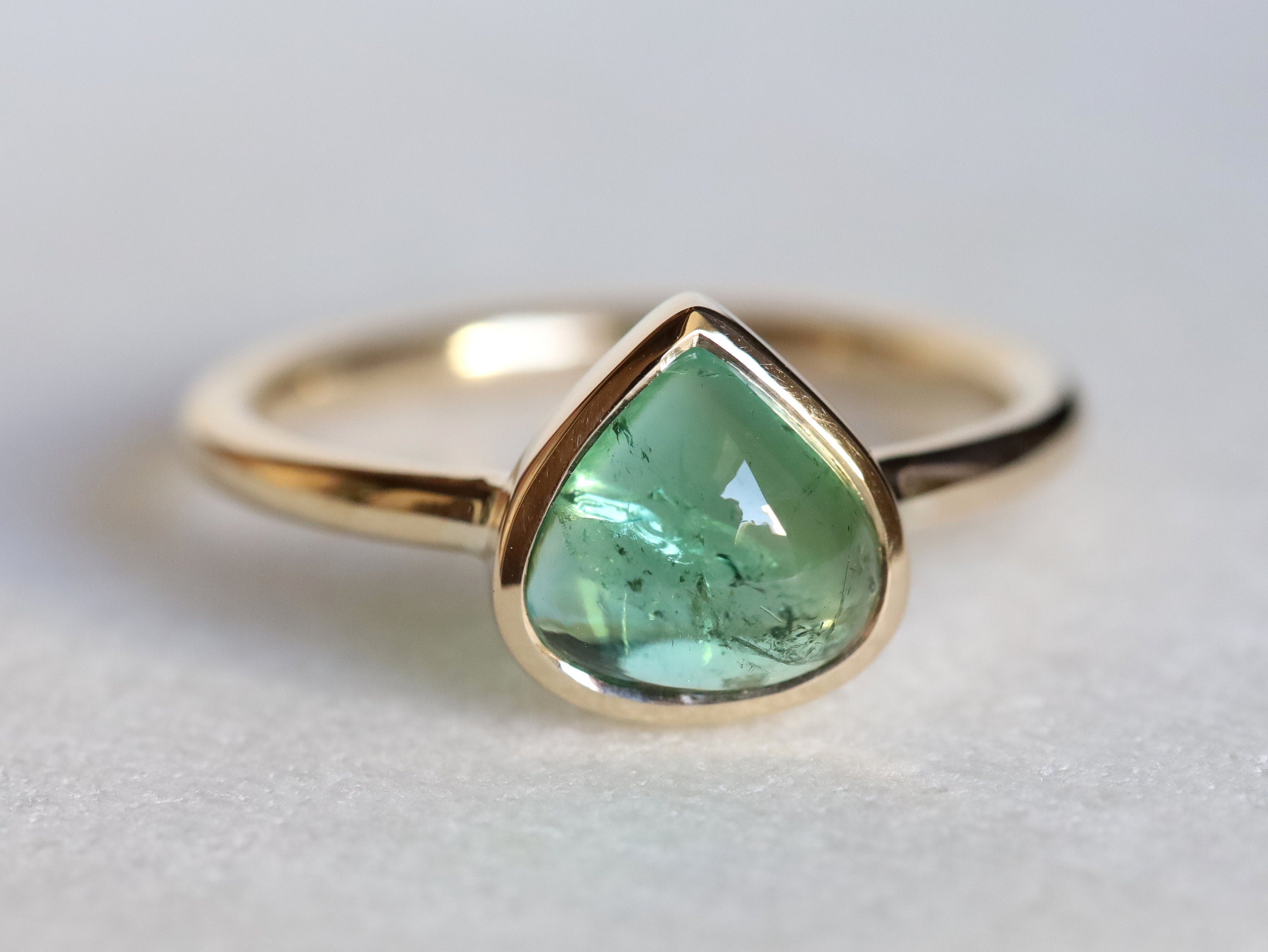 Paraiba Tourmaline Engagement Ring | Pear Shape Green Tourmaline Ring | Unique Tourmaline Ring -