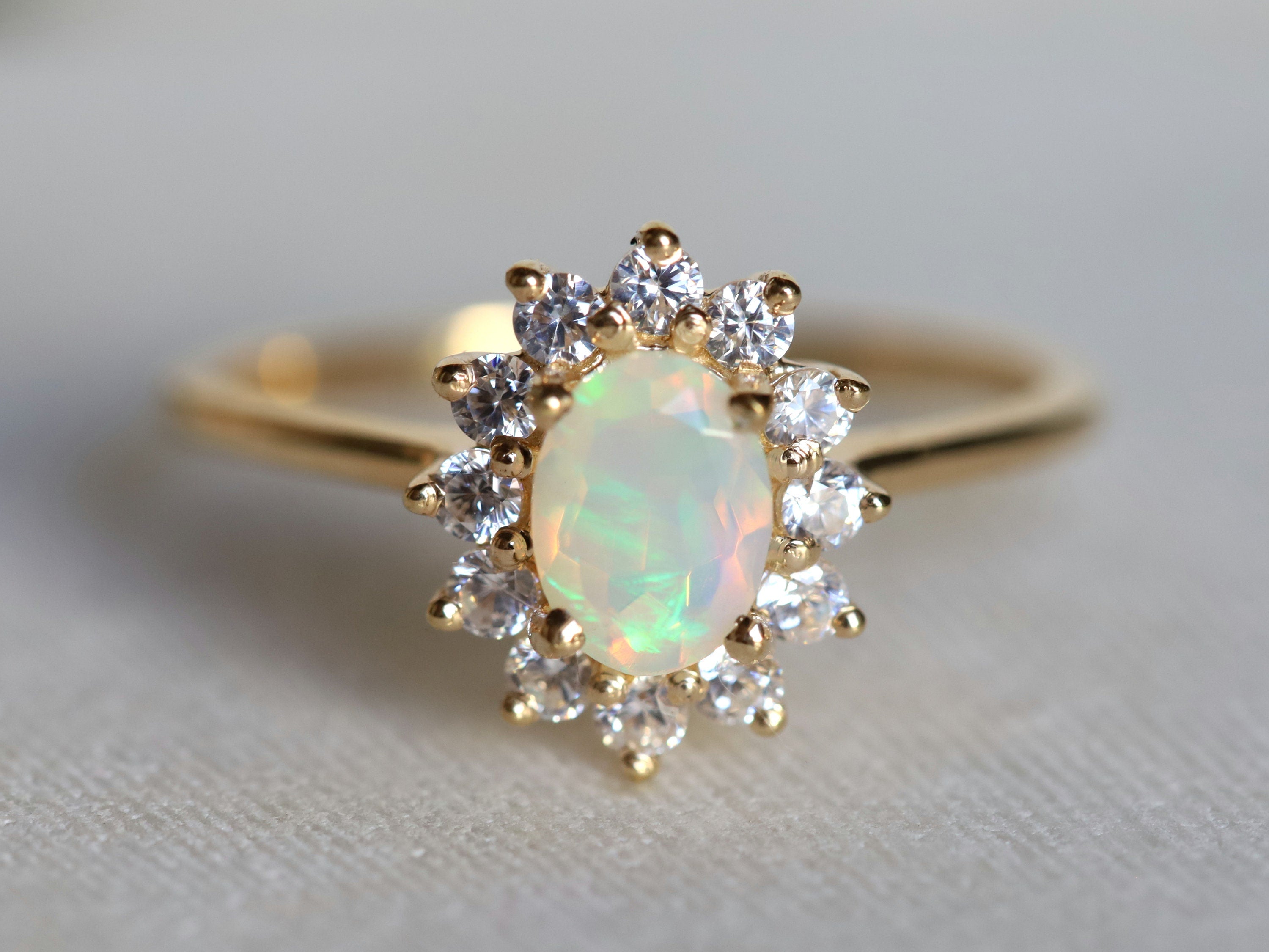 Fire Opal Engagement Ring | Rose Gold Oval Cut Fire Opal Solitaire Ring | Antique Bridal Ring -