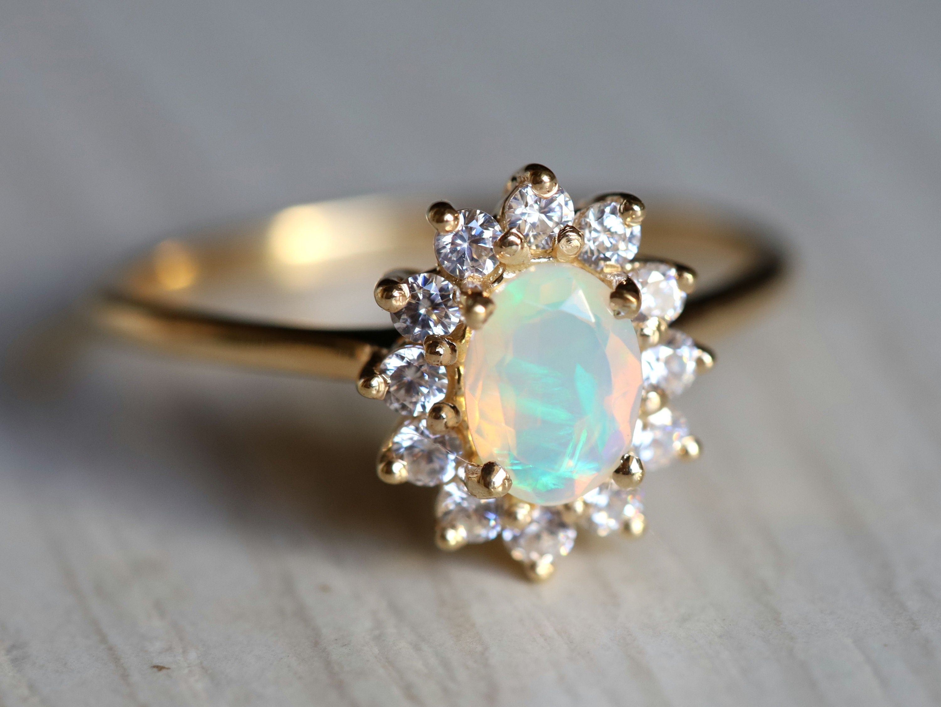 Fire Opal Engagement Ring | Rose Gold Oval Cut Fire Opal Solitaire Ring | Antique Bridal Ring -