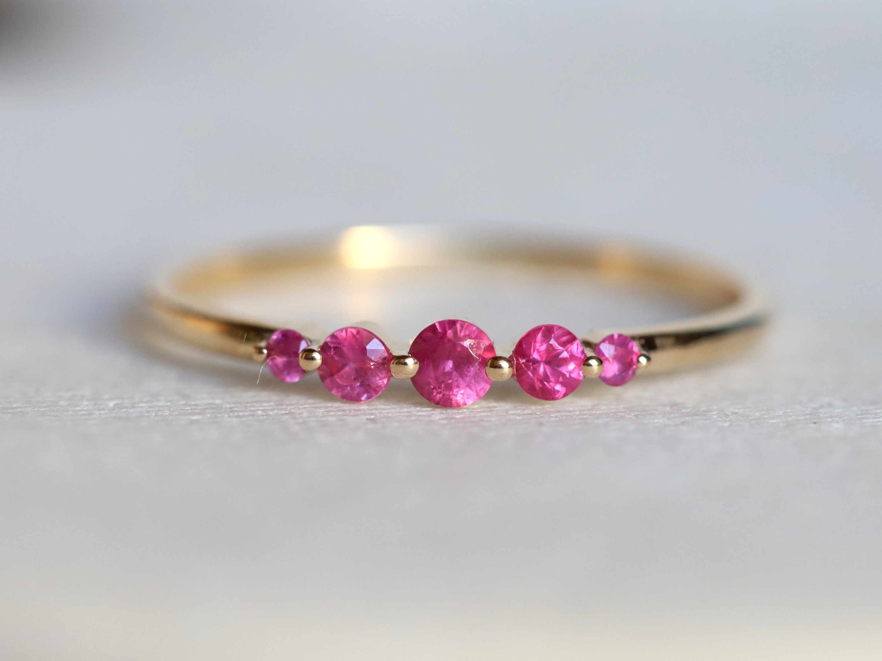Ruby Stacking Ring | Natural Ruby Anniversary Ring | 5 Stone Ruby Engagement Ring -