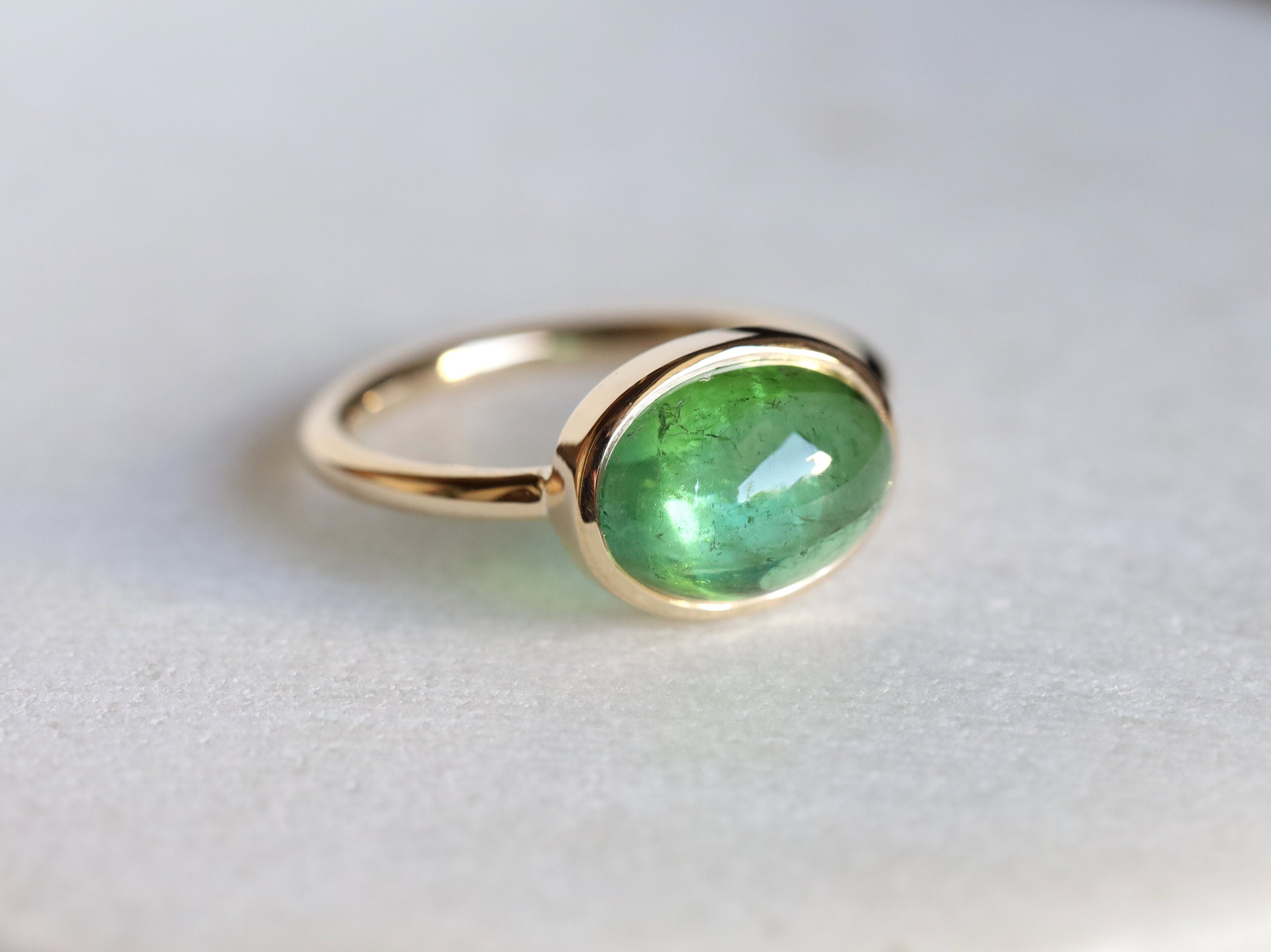 Green Tourmaline Candy Ring | Oval Tourmaline Engagement Ring | Unique Gemstone Ring -