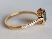 Alexandrite Engagement Ring | Oval Alexandrite Color Change Halo Ring | 14k Gold Bridal Ring -