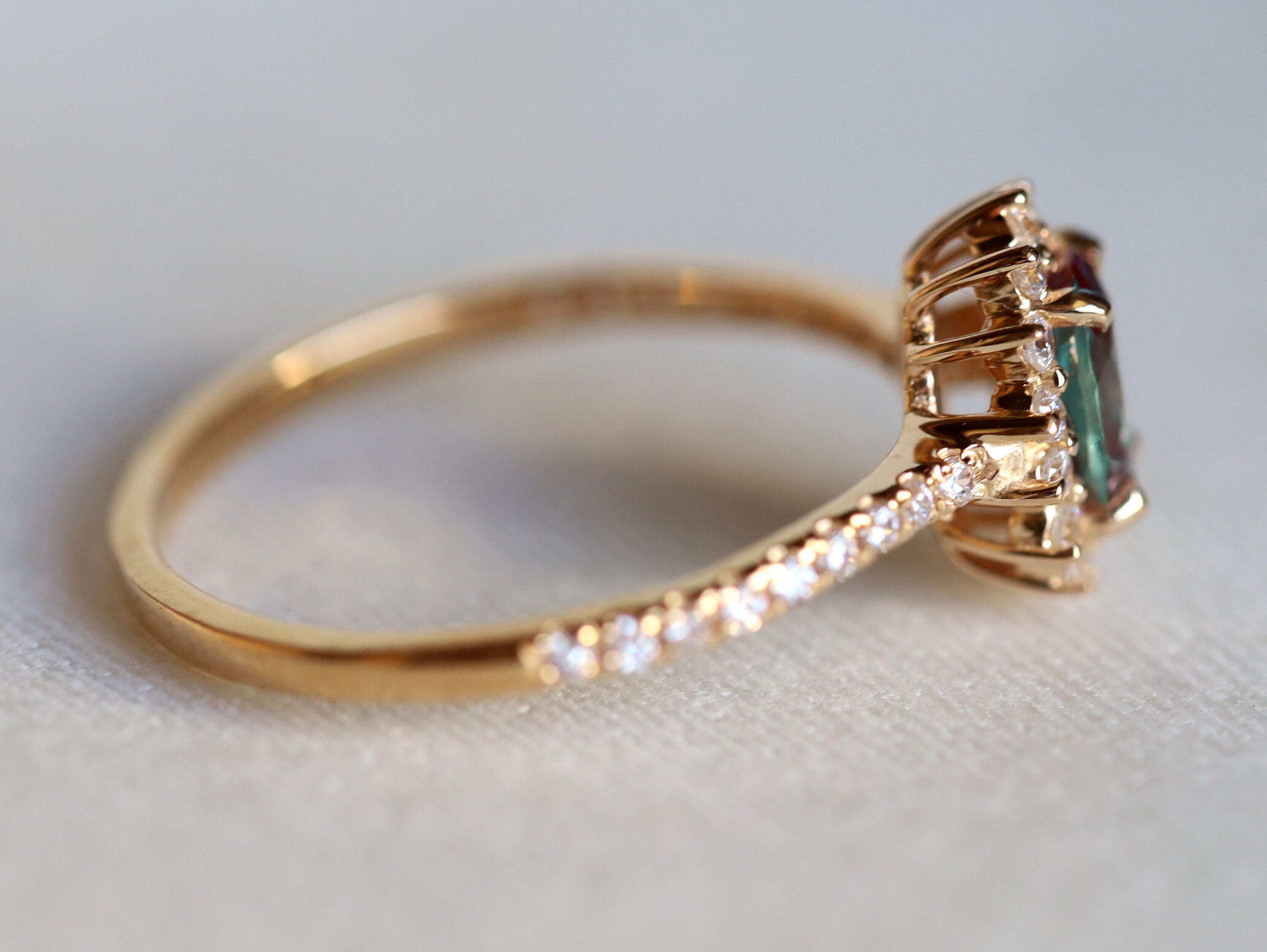 Alexandrite Engagement Ring | Oval Alexandrite Color Change Halo Ring | 14k Gold Bridal Ring -