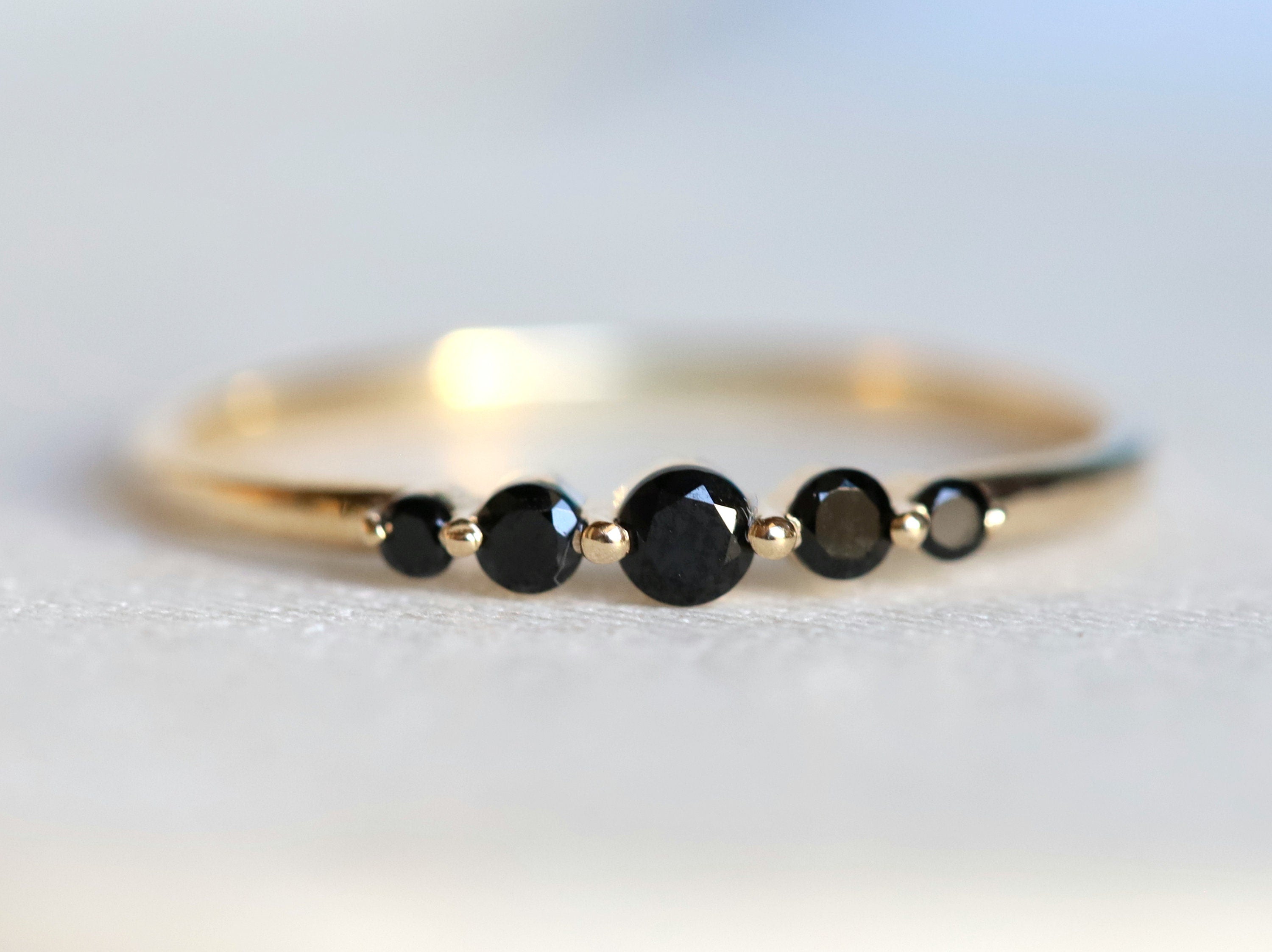 Black Diamond Stacking Ring | Minimalist Black Diamond Five-Stone Ring | Dainty Diamond Ring -