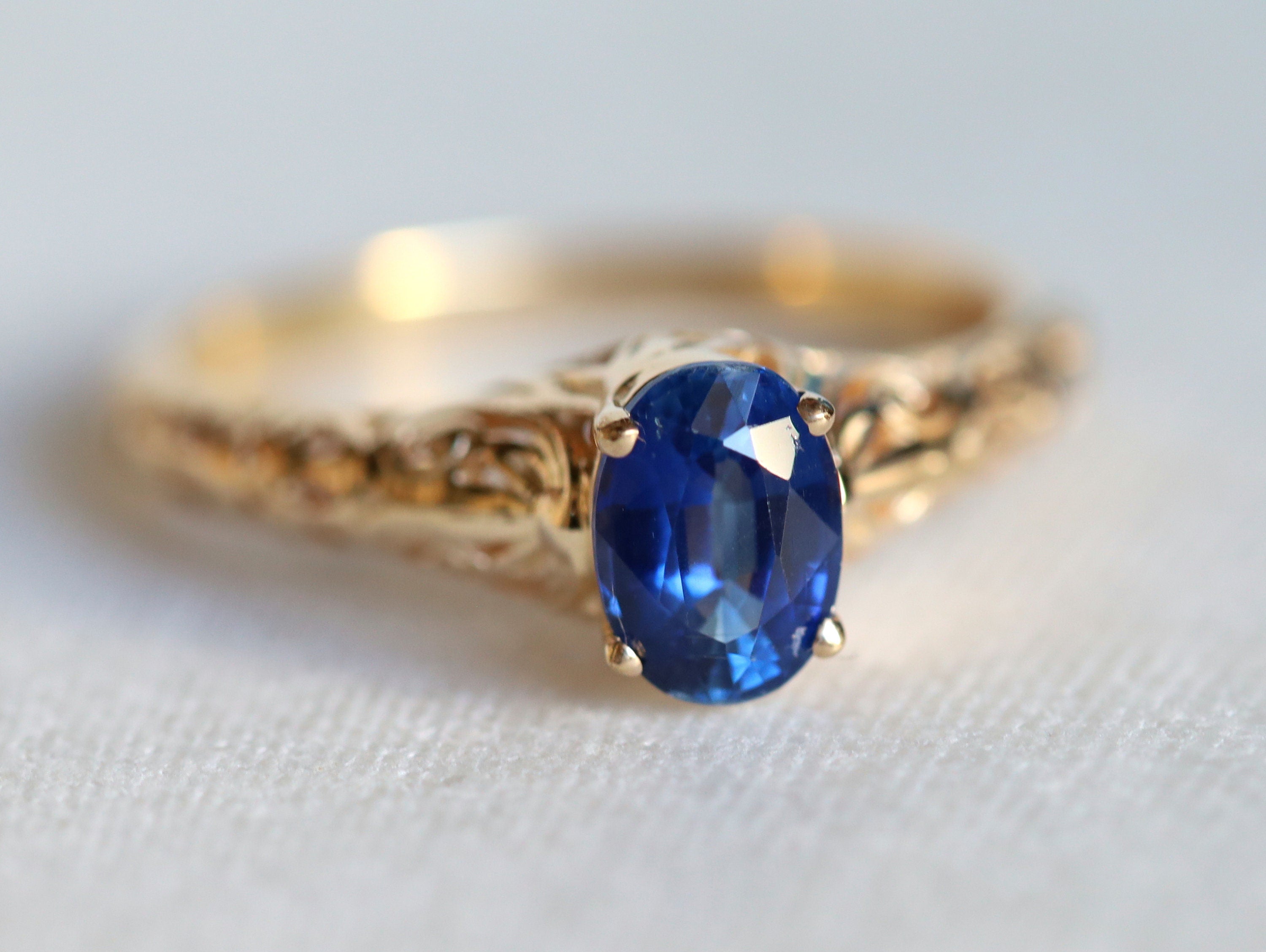 Sapphire Engagement Ring | Filigree Oval Cut Band | Art Deco Jewelry -