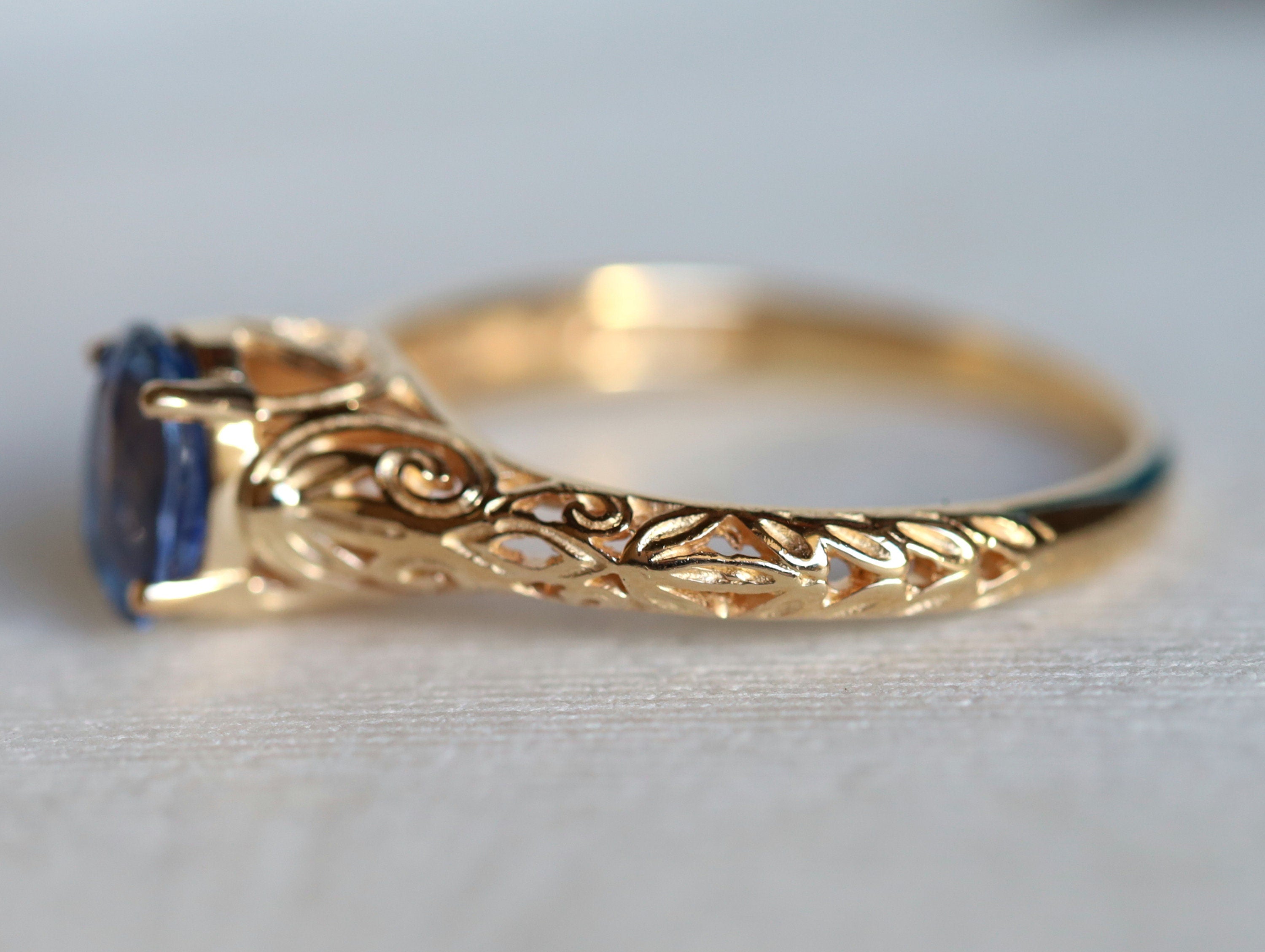 Sapphire Engagement Ring | Filigree Oval Cut Band | Art Deco Jewelry -