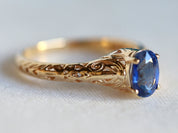 Sapphire Engagement Ring | Filigree Oval Cut Band | Art Deco Jewelry -