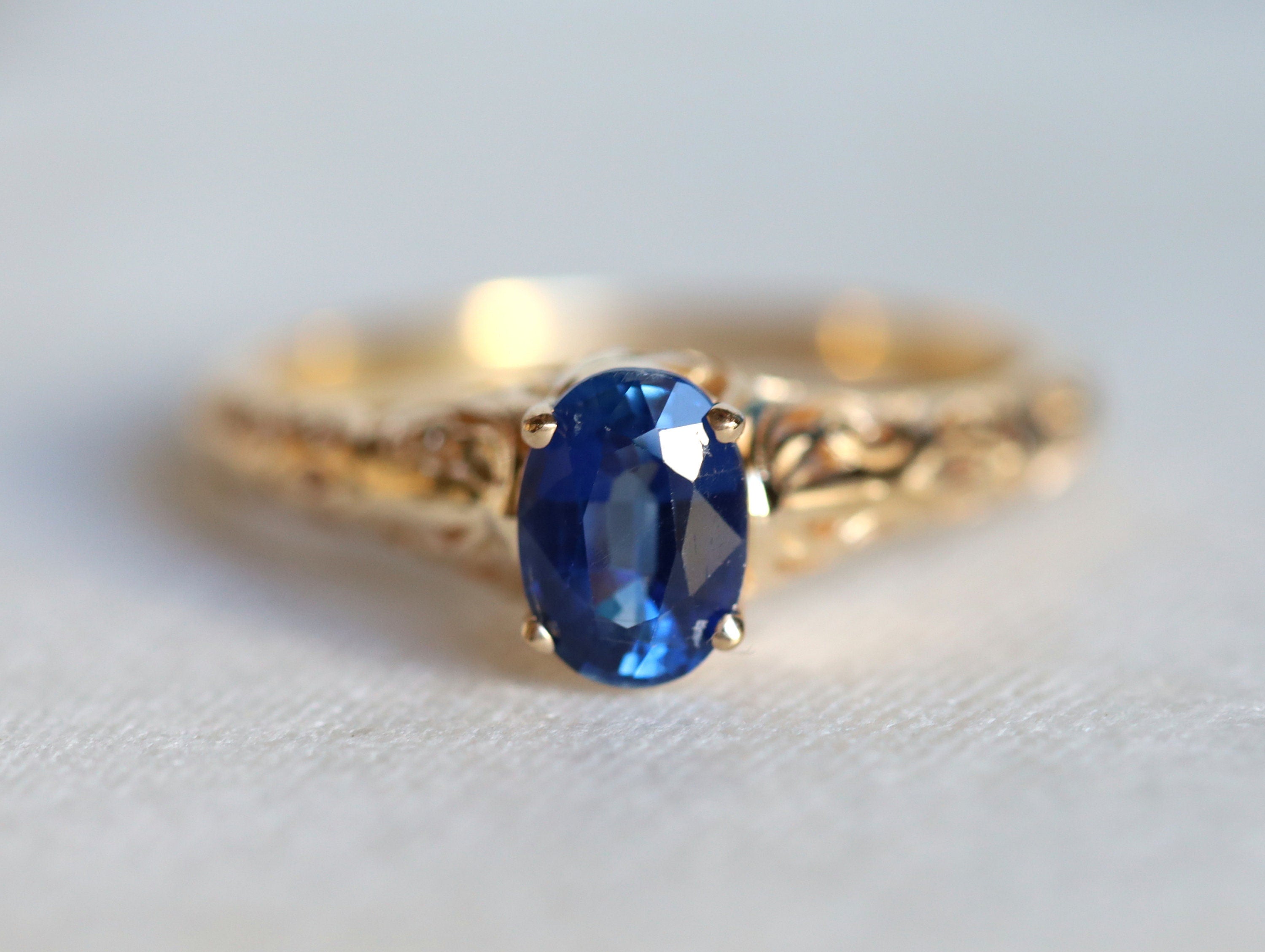 Sapphire Engagement Ring | Filigree Oval Cut Band | Art Deco Jewelry -