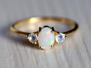Opal Engagement Ring | Fire Opal & Moonstone Rose Gold Ring | Oval Cut Bridal Ring -