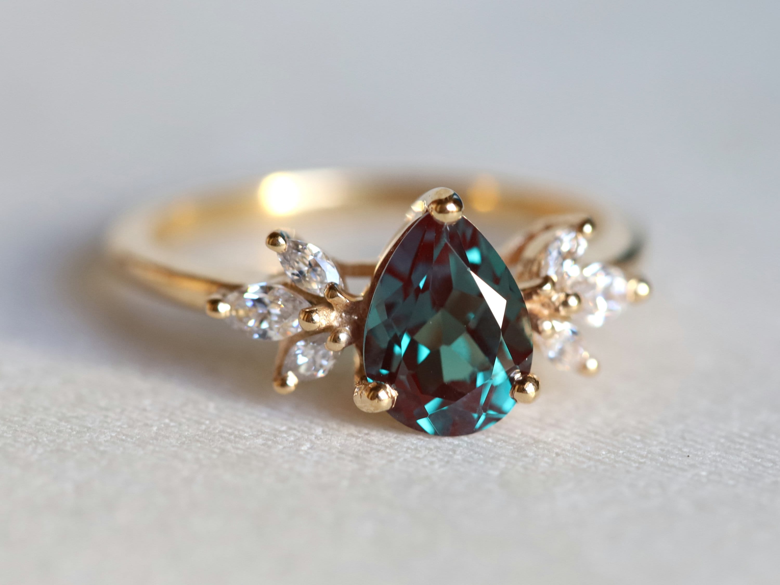 Alexandrite Engagement Ring | Pear Alexandrite Ring | 14k Gold Bridal Ring -
