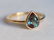 Alexandrite Engagement Ring | Pear Cut Color Change Alexandrite Ring | 14k Gold Bridal Ring -