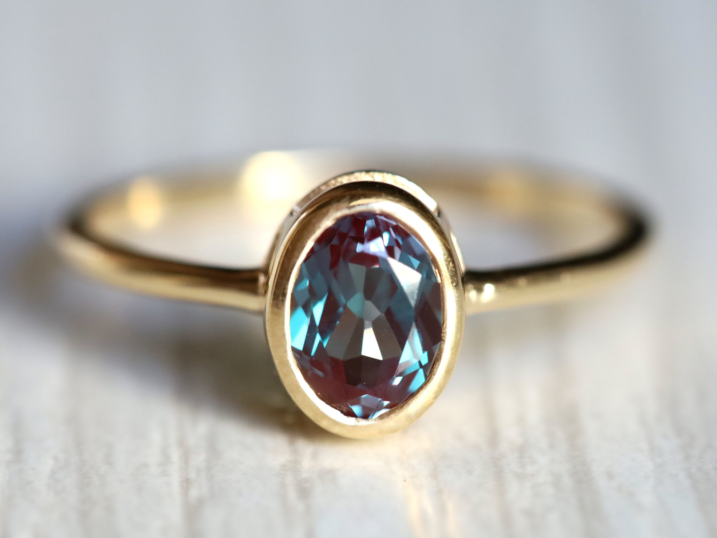 Alexandrite Engagement Ring | Oval Cut Chatham Alexandrite Ring | Color Changing Gemstone -