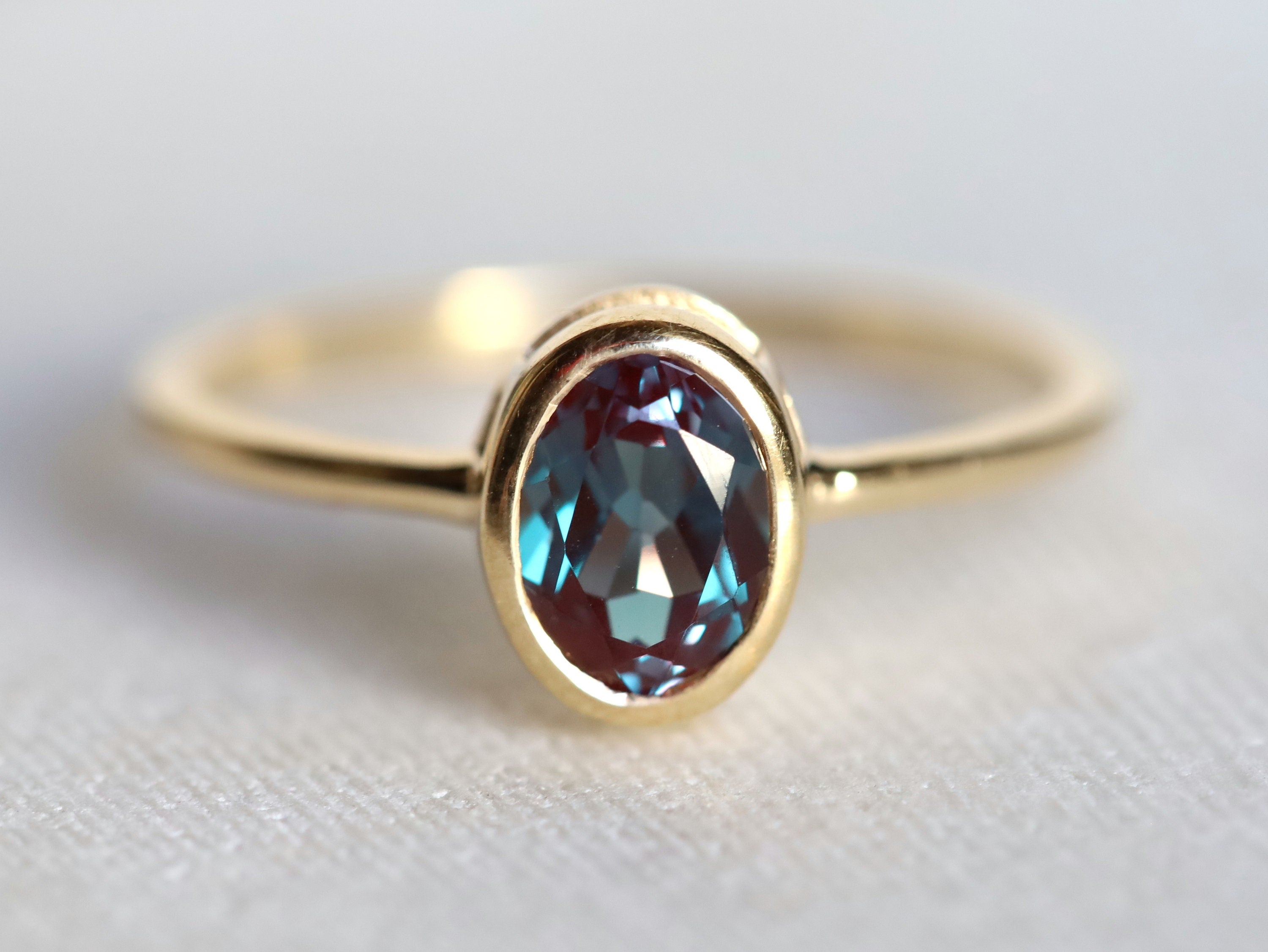 Alexandrite Engagement Ring | Oval Cut Chatham Alexandrite Ring | Color Changing Gemstone -