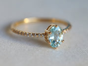 Oval Aquamarine Diamond Ring | March Birthstone Jewelry | Pear-Cut Engagement Ring -