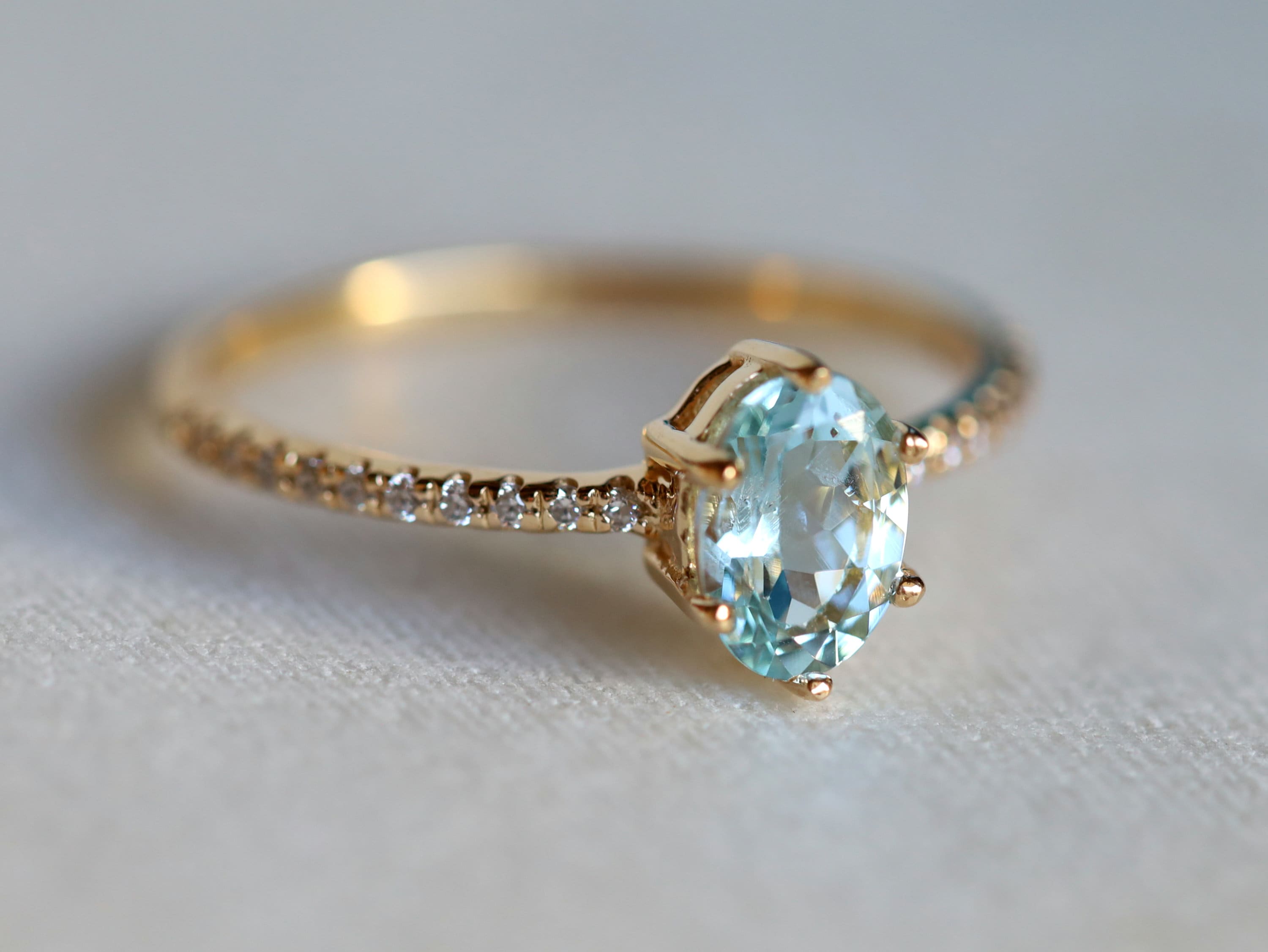 Oval Aquamarine Diamond Ring | March Birthstone Jewelry | Pear-Cut Engagement Ring -