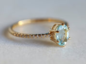 Oval Aquamarine Diamond Ring | March Birthstone Jewelry | Pear-Cut Engagement Ring -