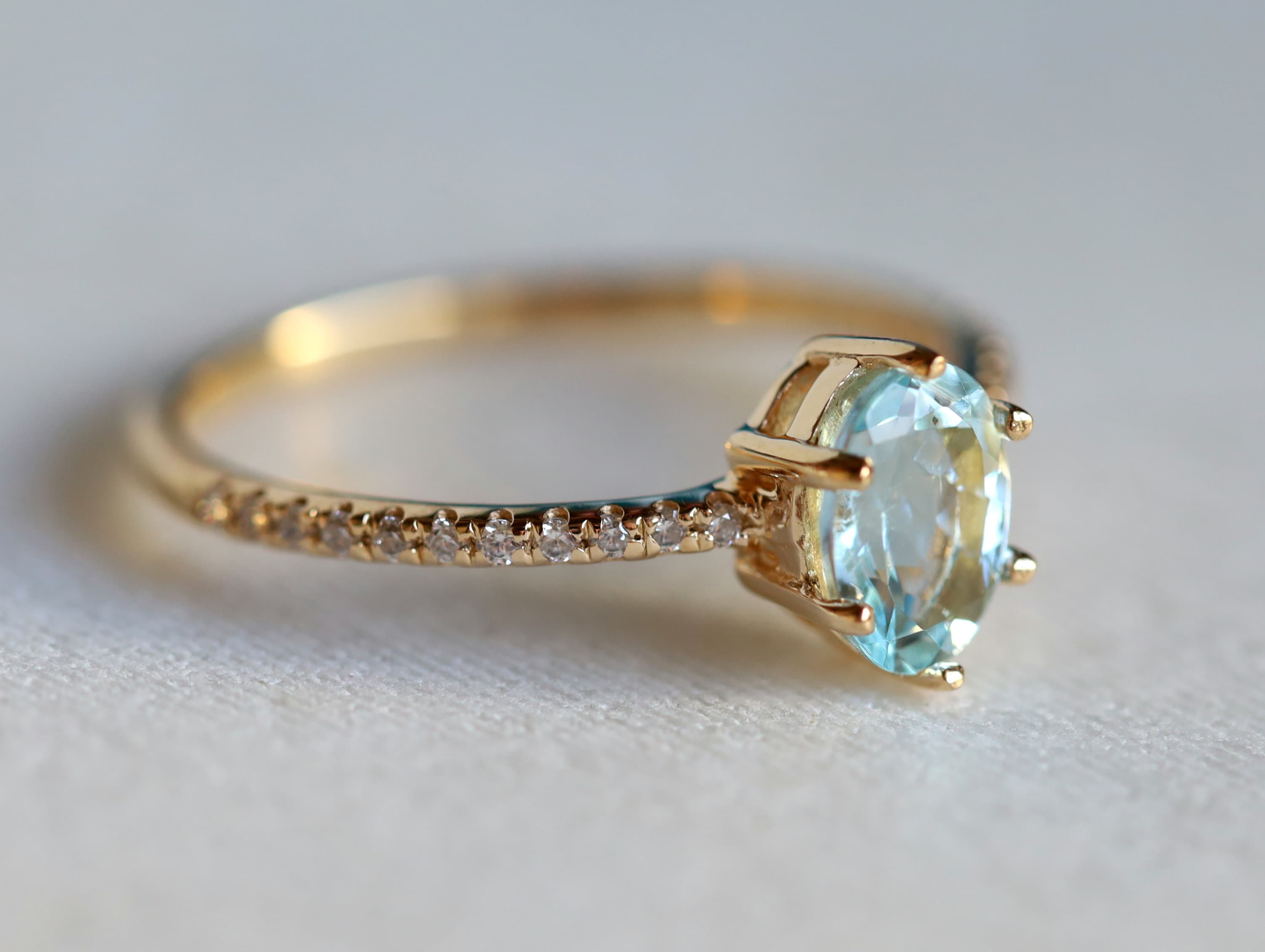 Oval Aquamarine Diamond Ring | March Birthstone Jewelry | Pear-Cut Engagement Ring -