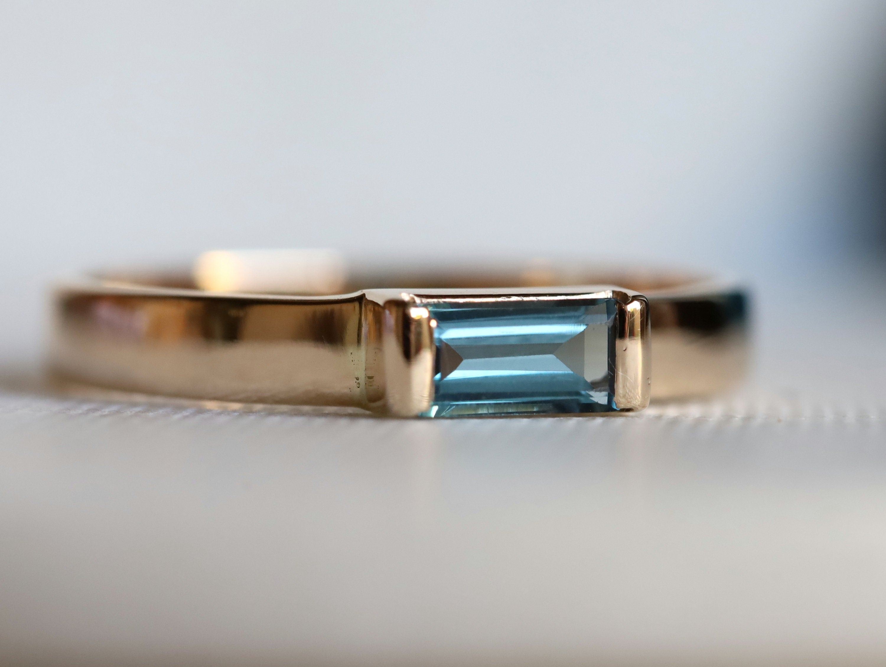 Topaz Baguette Ring | London Blue Topaz Wedding Band | Stacking & Dainty Ring -