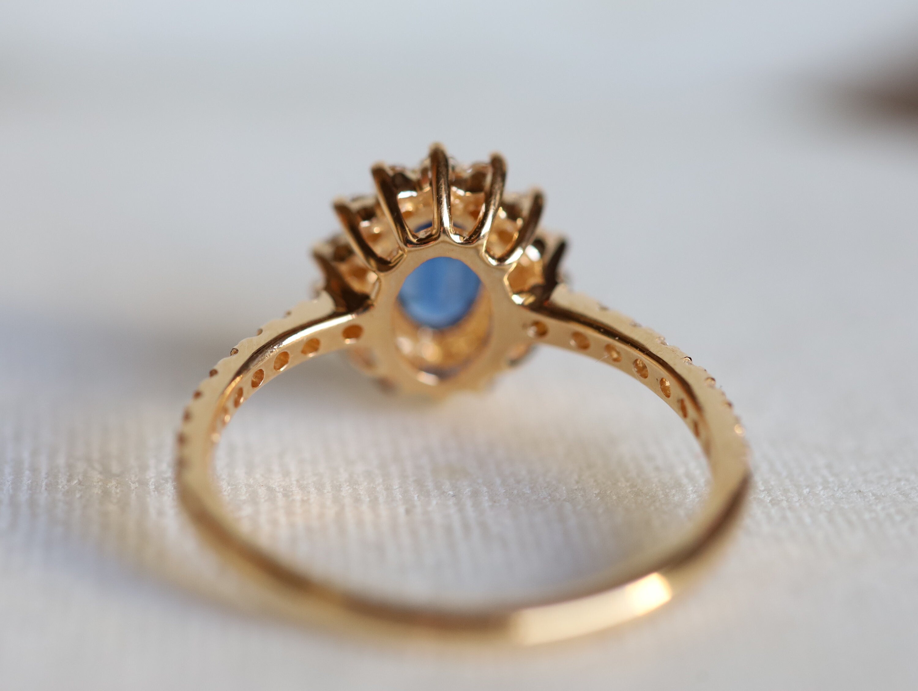 Blue Sapphire Ring | Art Deco Engagement Ring | Sapphire & Diamond Halo -
