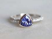 Trillion Cut Tanzanite Engagement Ring Set | Chevron Nesting Band | Anniversary Ring -