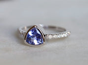 Trillion Cut Tanzanite Engagement Ring Set | Chevron Nesting Band | Anniversary Ring -