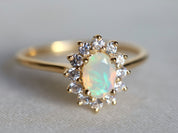 Fire Opal Engagement Ring | Rose Gold Oval Cut Fire Opal Solitaire Ring | Antique Bridal Ring -