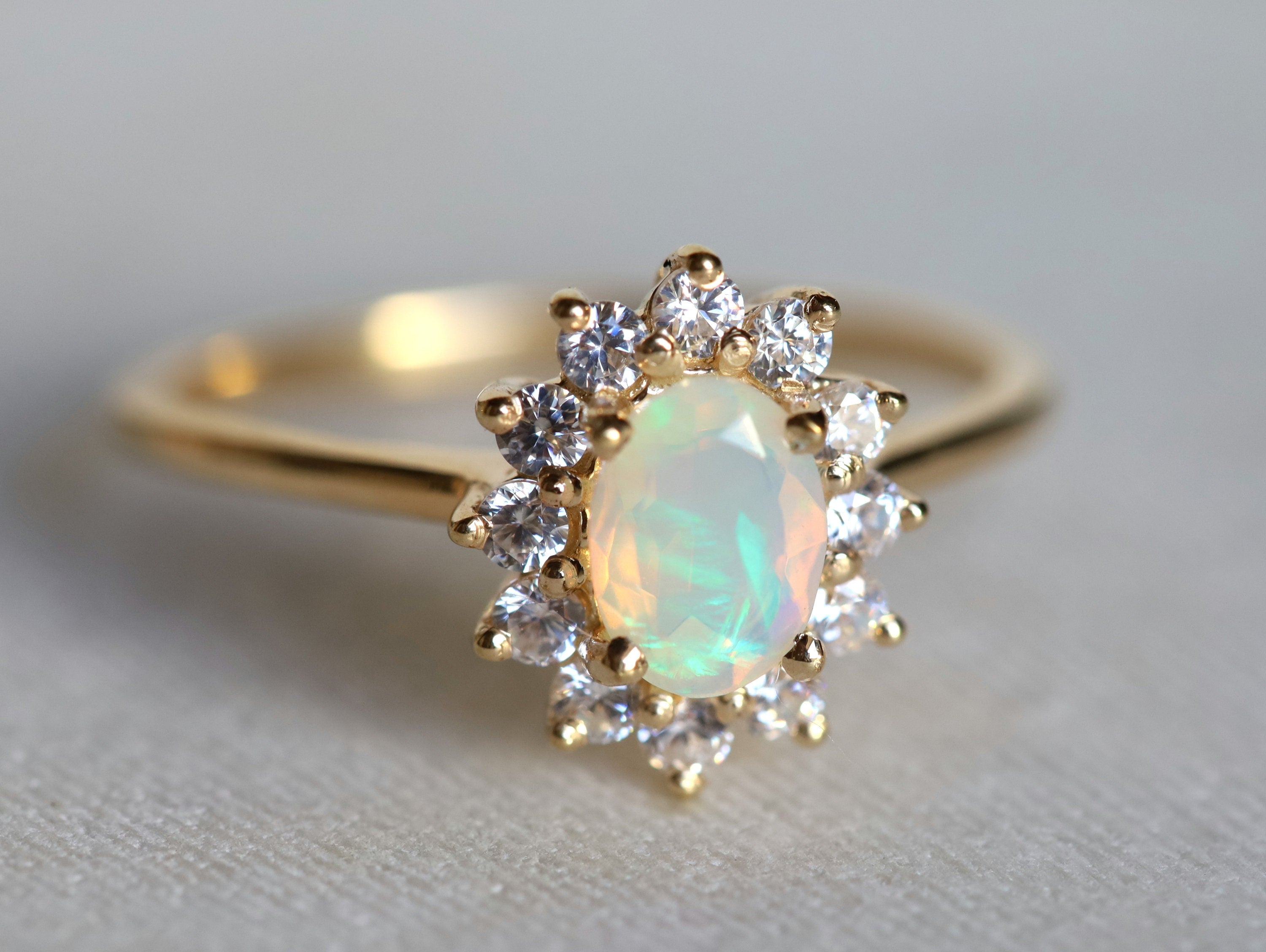 Fire Opal Engagement Ring | Rose Gold Oval Cut Fire Opal Solitaire Ring | Antique Bridal Ring -