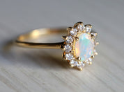 Fire Opal Engagement Ring | Rose Gold Oval Cut Fire Opal Solitaire Ring | Antique Bridal Ring -