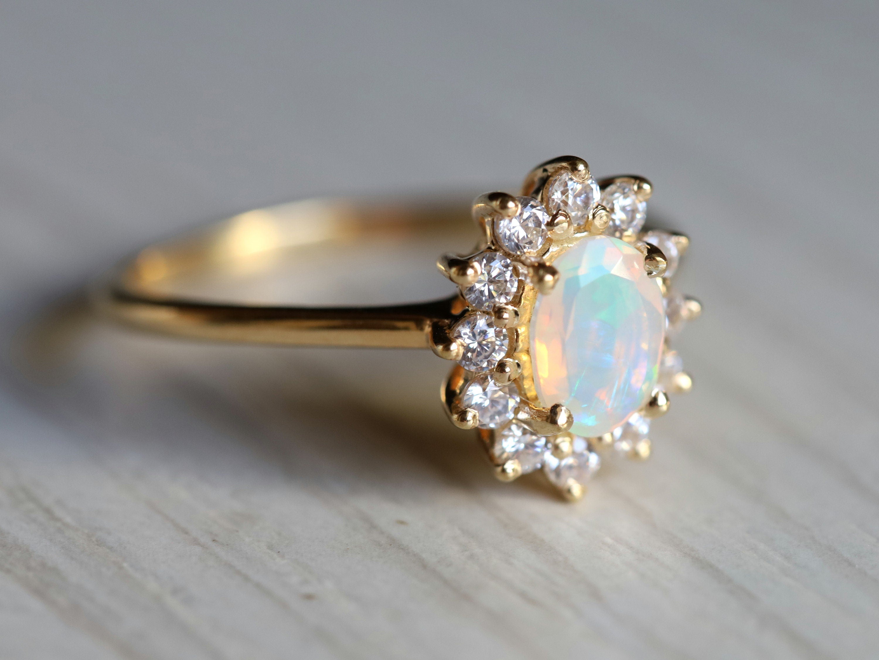 Fire Opal Engagement Ring | Rose Gold Oval Cut Fire Opal Solitaire Ring | Antique Bridal Ring -