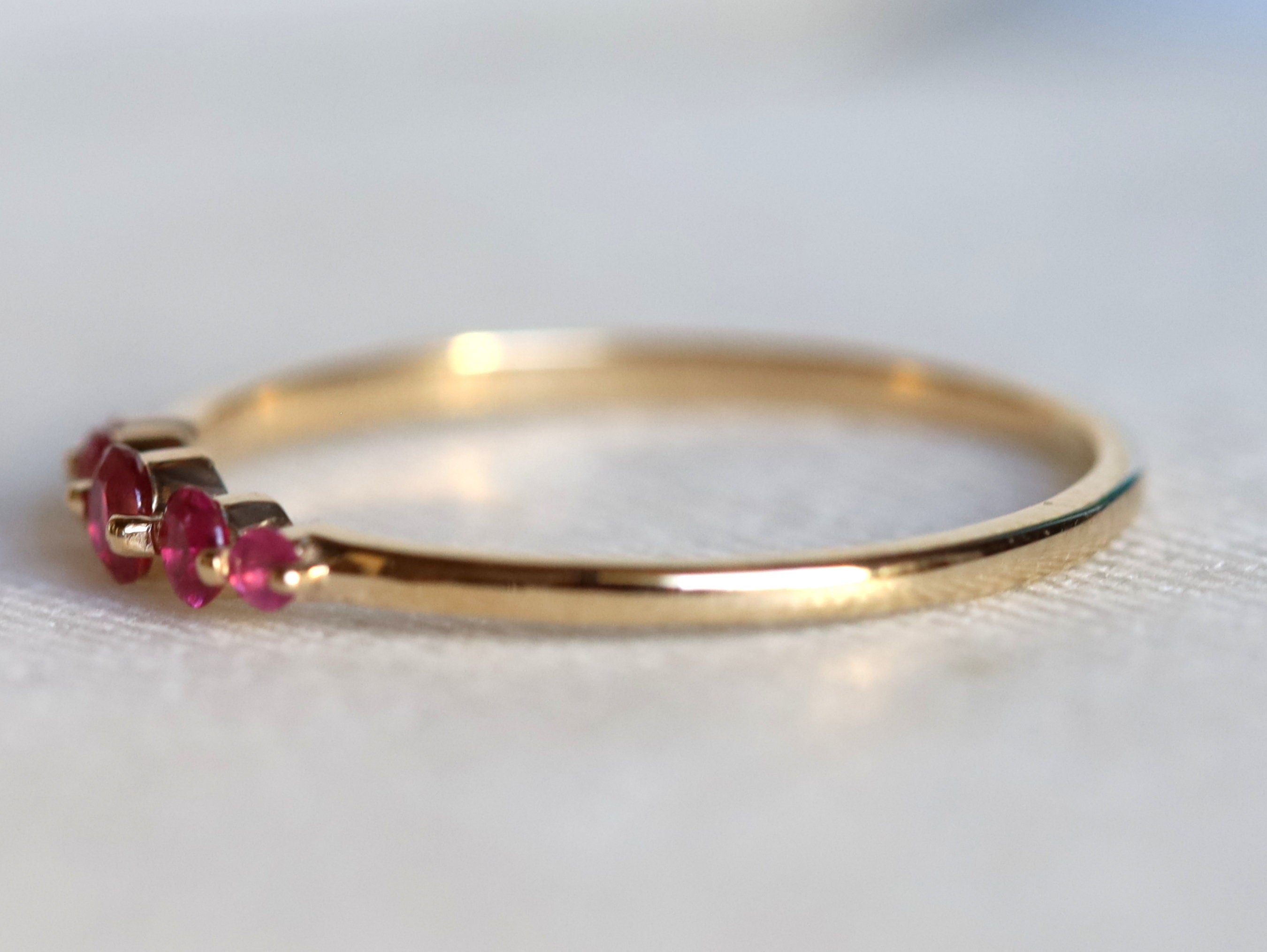 Ruby Stacking Ring | Natural Ruby Anniversary Ring | 5 Stone Ruby Engagement Ring -