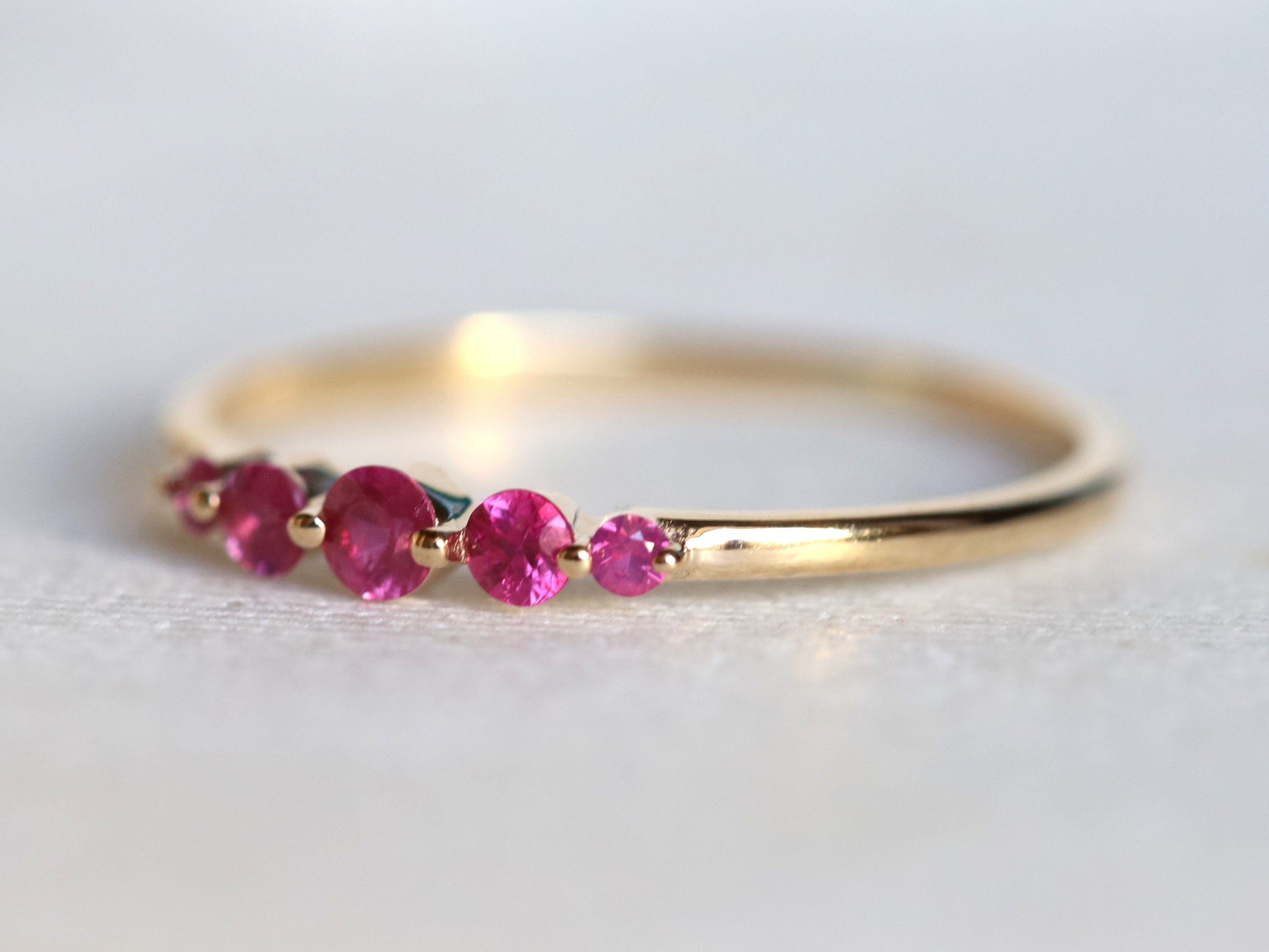 Ruby Stacking Ring | Natural Ruby Anniversary Ring | 5 Stone Ruby Engagement Ring -