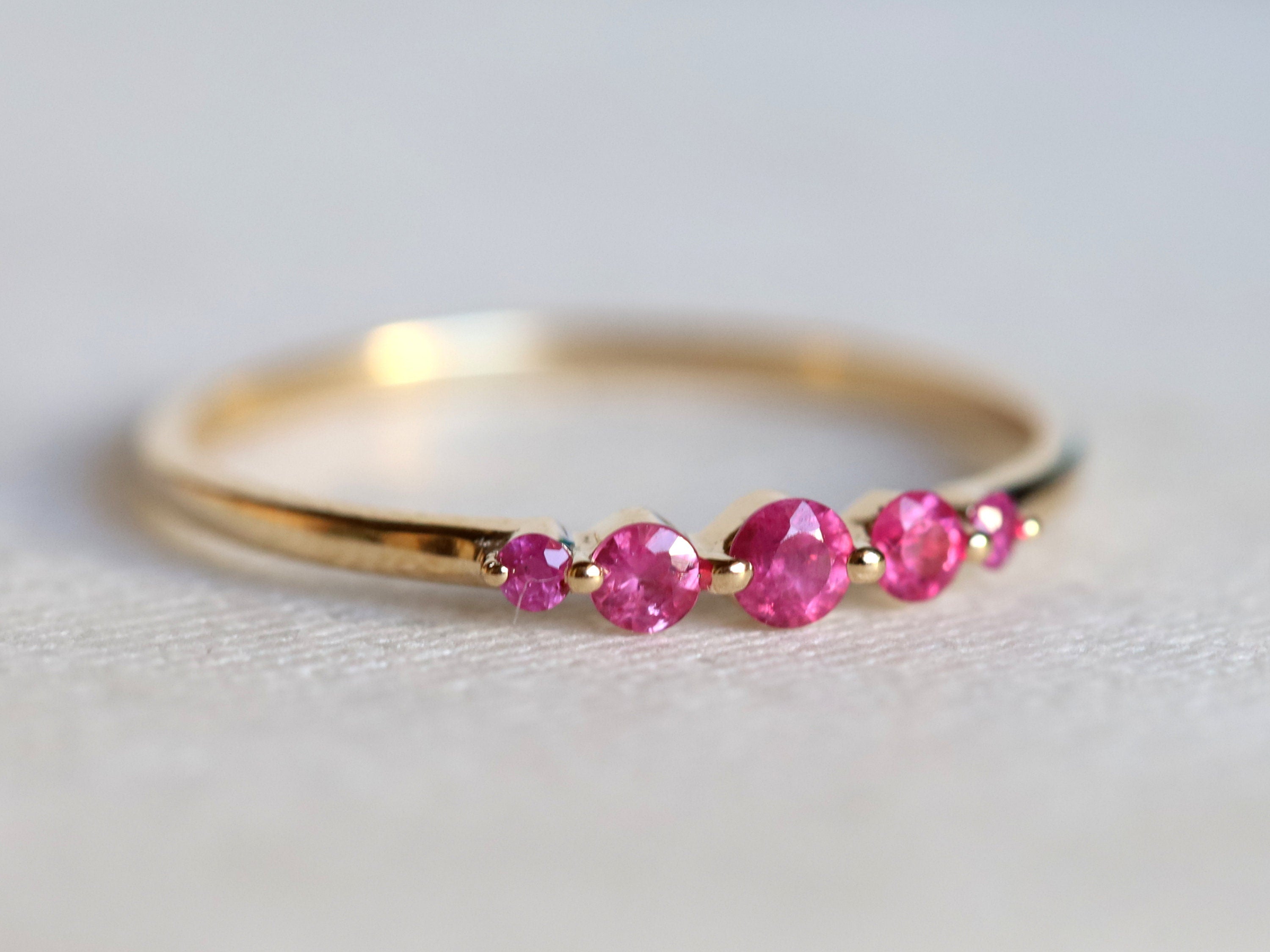 Ruby Stacking Ring | Natural Ruby Anniversary Ring | 5 Stone Ruby Engagement Ring -