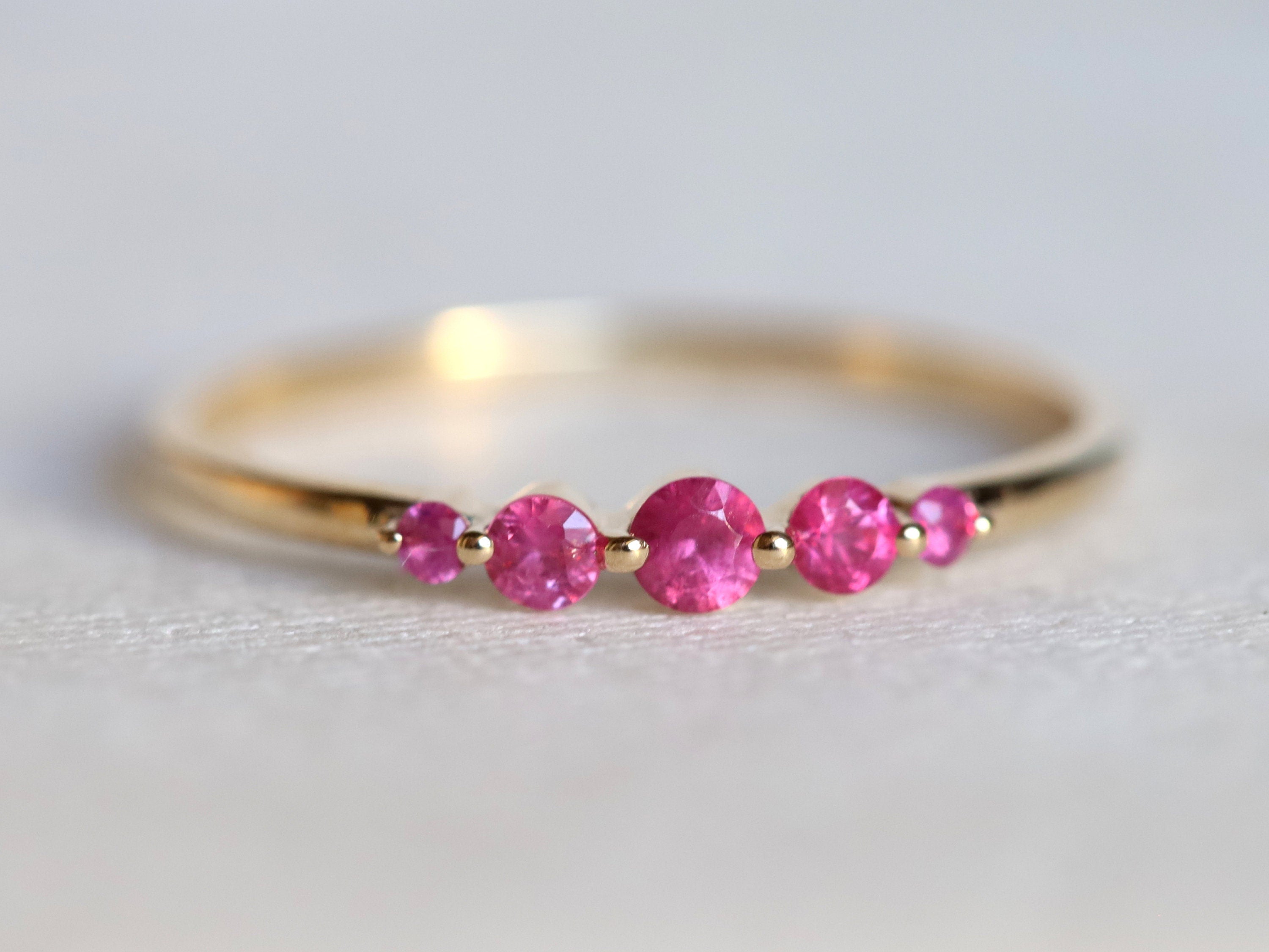 Ruby Stacking Ring | Natural Ruby Anniversary Ring | 5 Stone Ruby Engagement Ring -