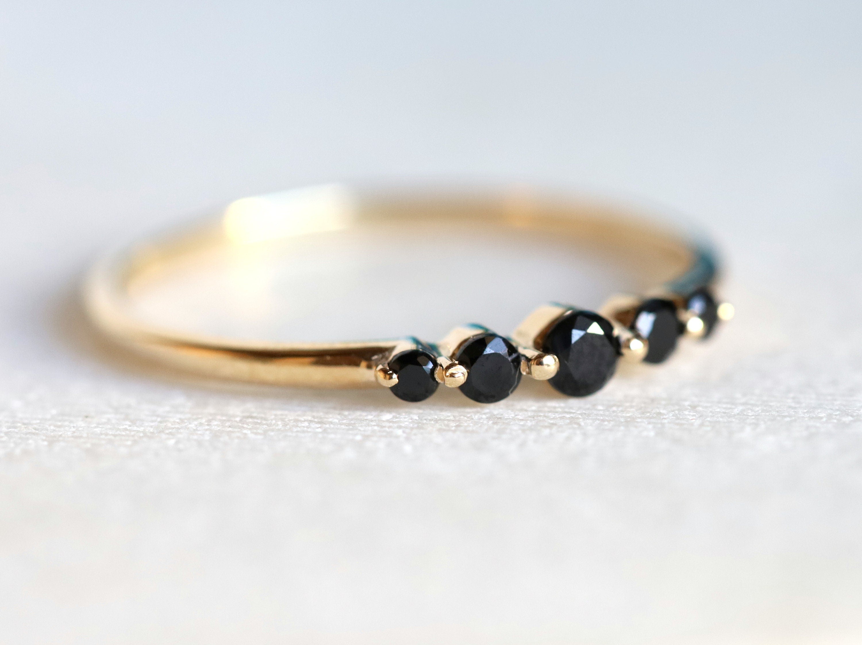 Black Diamond Stacking Ring | Minimalist Black Diamond Five-Stone Ring | Dainty Diamond Ring -