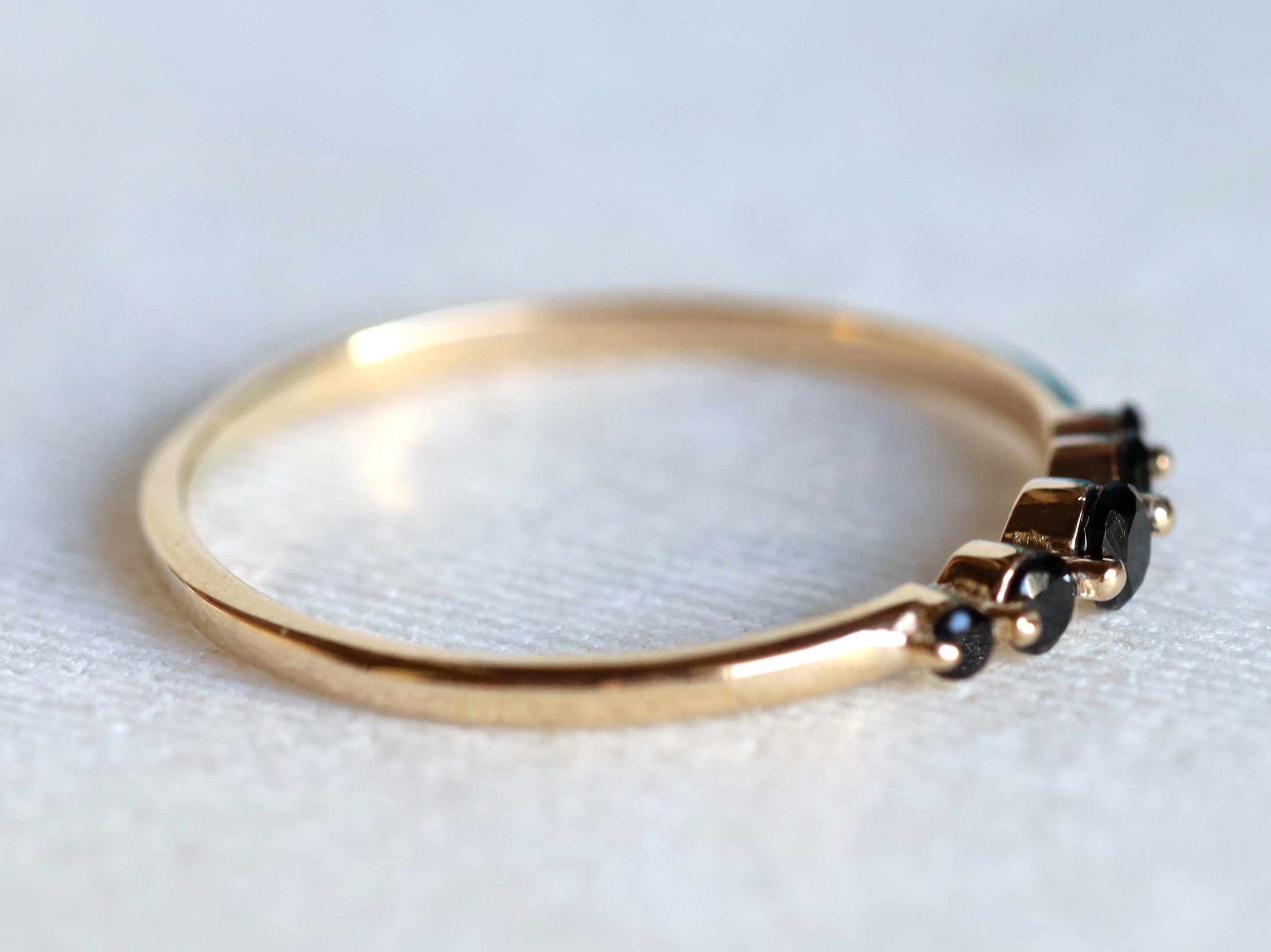 Black Diamond Stacking Ring | Minimalist Black Diamond Five-Stone Ring | Dainty Diamond Ring -