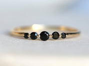 Black Diamond Stacking Ring | Minimalist Black Diamond Five-Stone Ring | Dainty Diamond Ring -