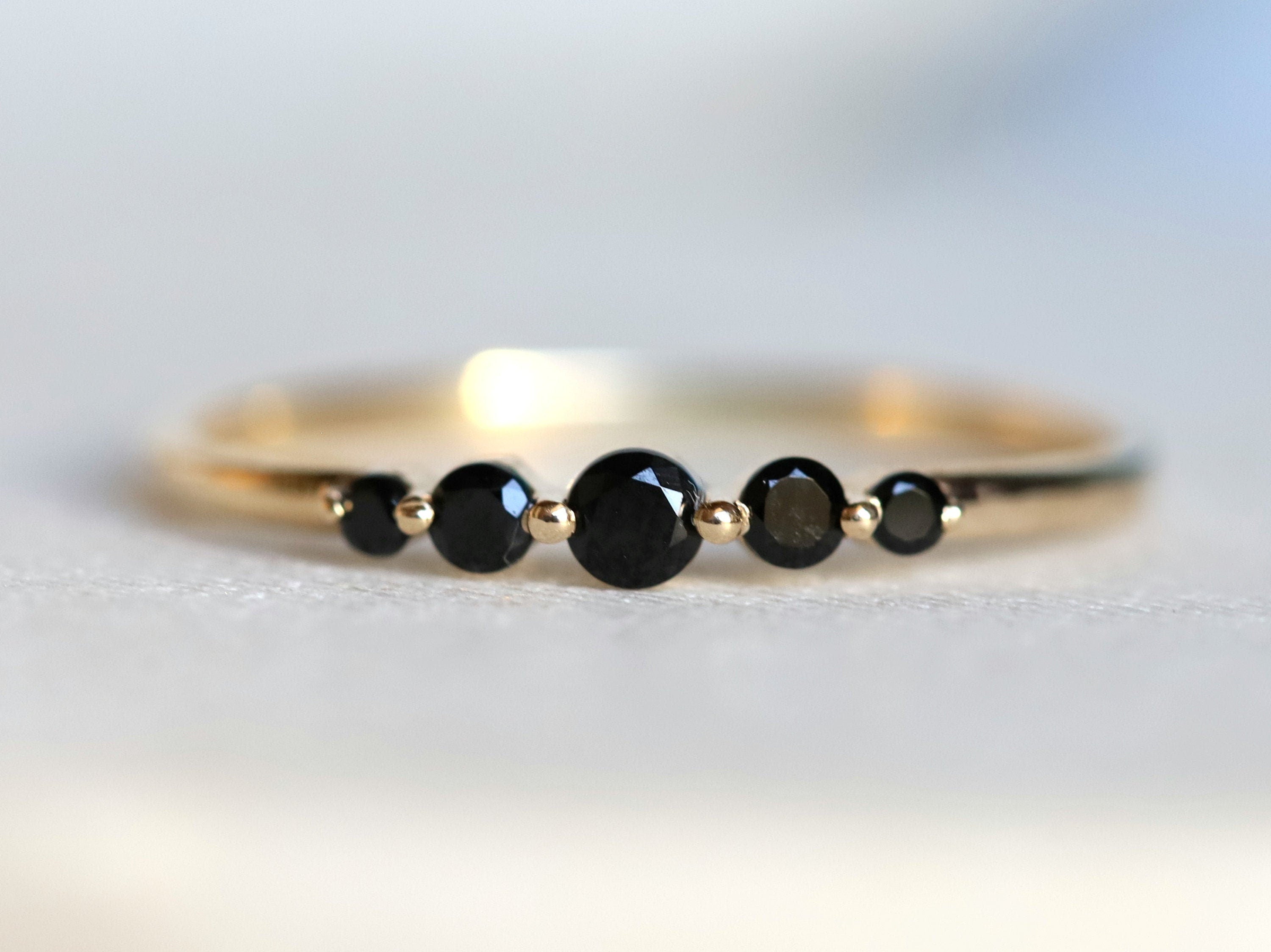 Black Diamond Stacking Ring | Minimalist Black Diamond Five-Stone Ring | Dainty Diamond Ring -