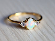Opal Engagement Ring | Fire Opal & Moonstone Rose Gold Ring | Oval Cut Bridal Ring -