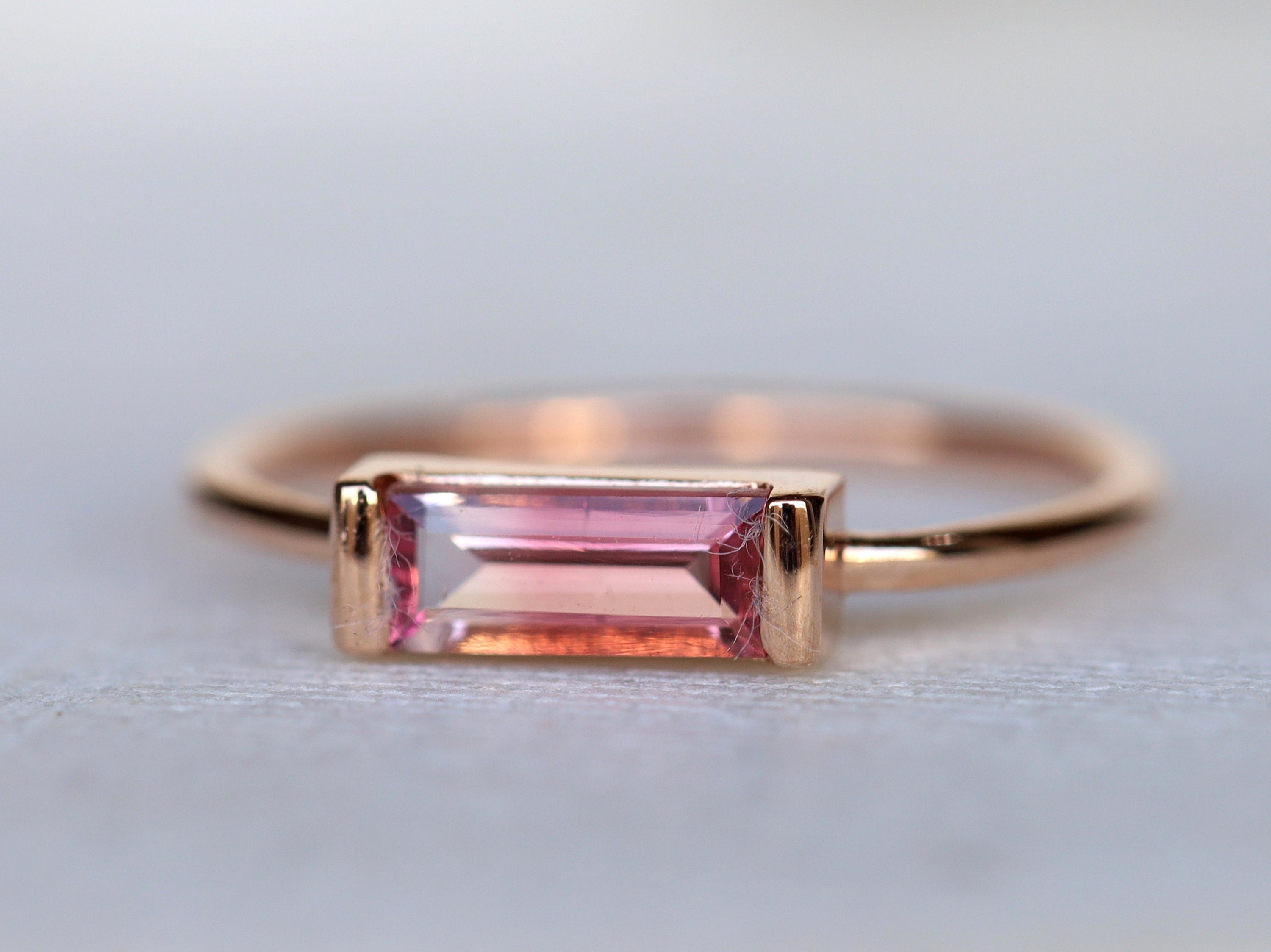 Bicolor Tourmaline Stacking Ring | Watermelon Tourmaline Gold Ring | Unique Tourmaline Ring -