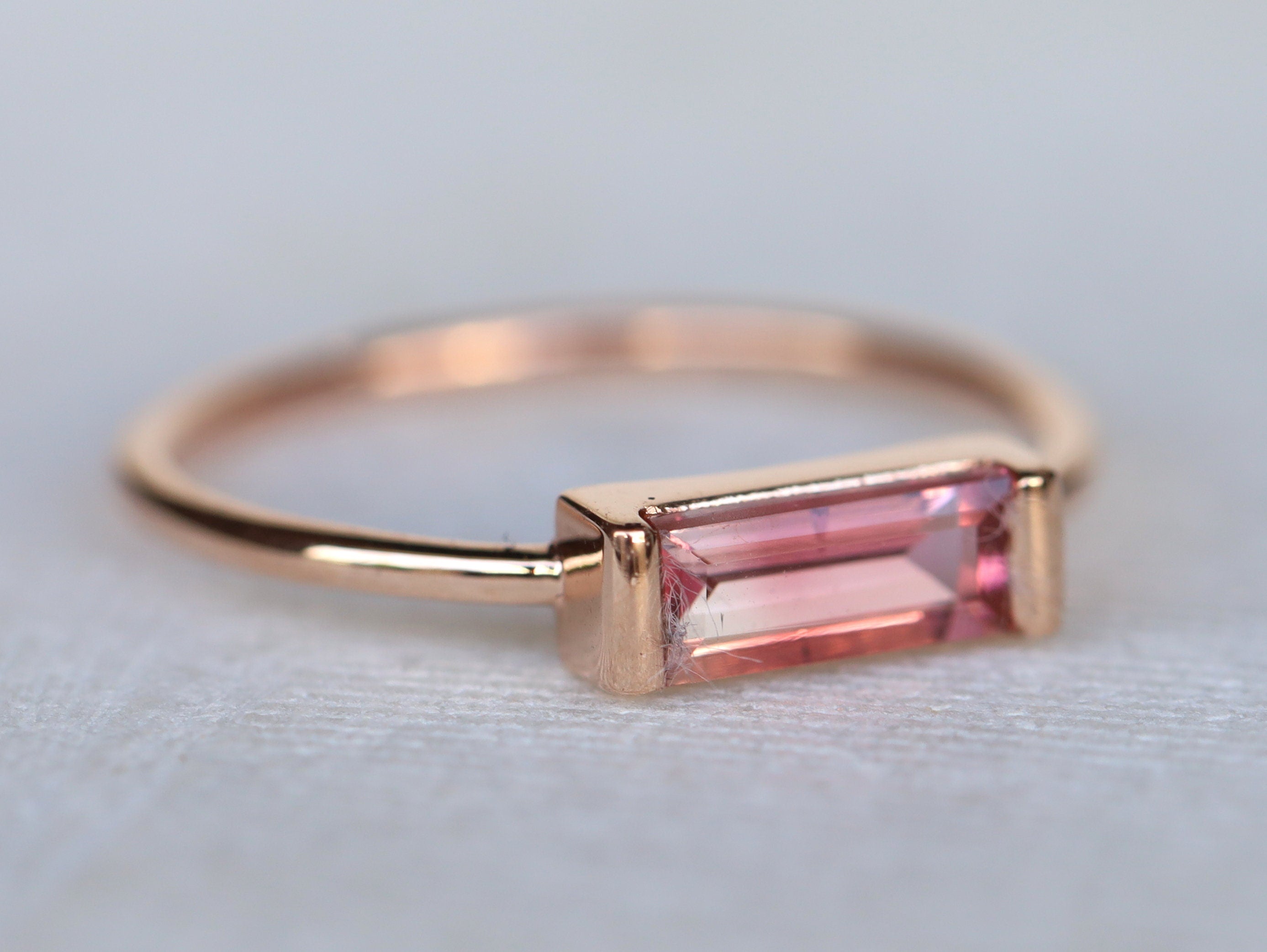 Bicolor Tourmaline Stacking Ring | Watermelon Tourmaline Gold Ring | Unique Tourmaline Ring -