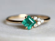 Emerald Cluster Ring | Engagement Cluster | Square Emerald & Diamond Ring | May Birthstone -